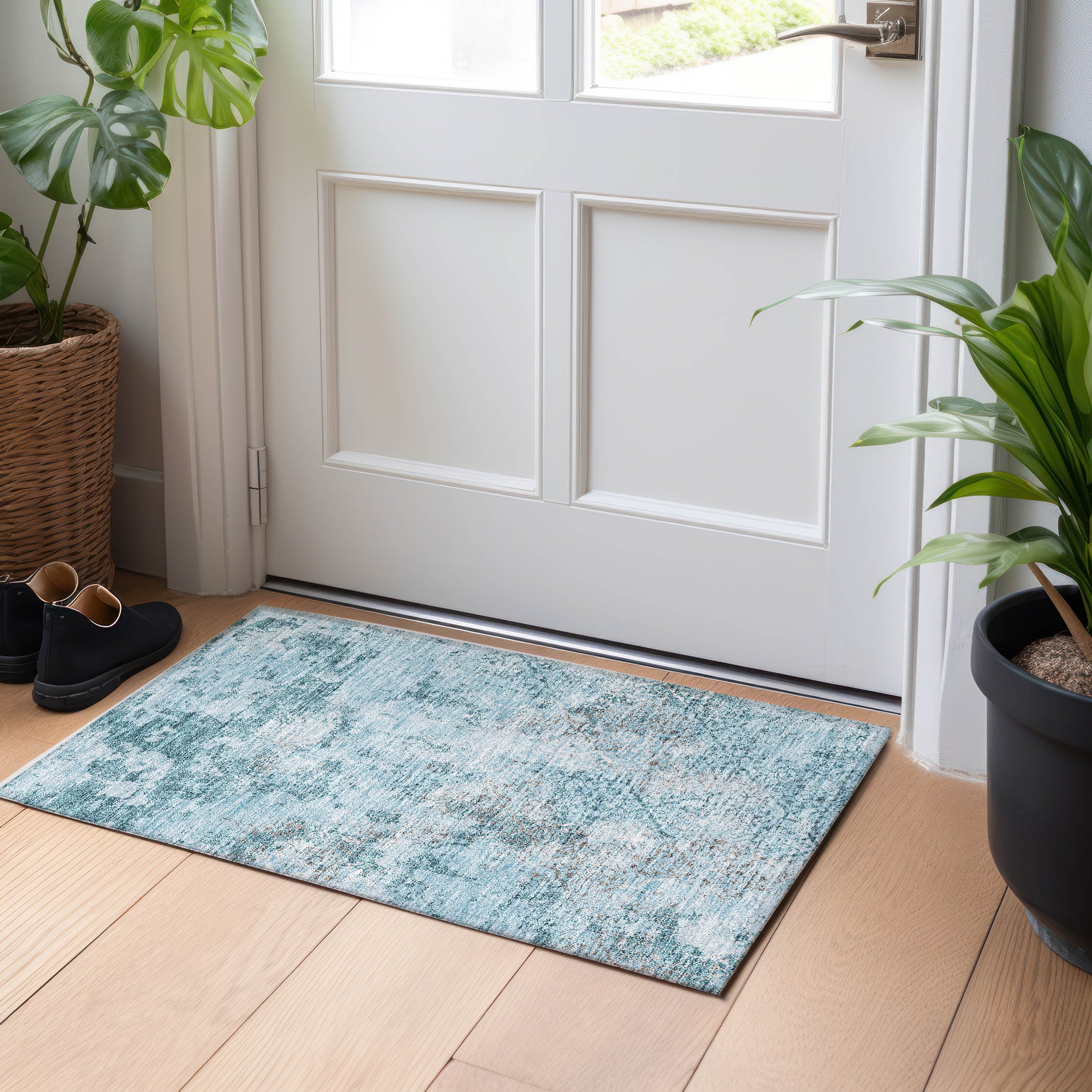 Bangkok Machine Washable Transitional Teal Rug 1'8" x 2'6" #shape_Rectangle