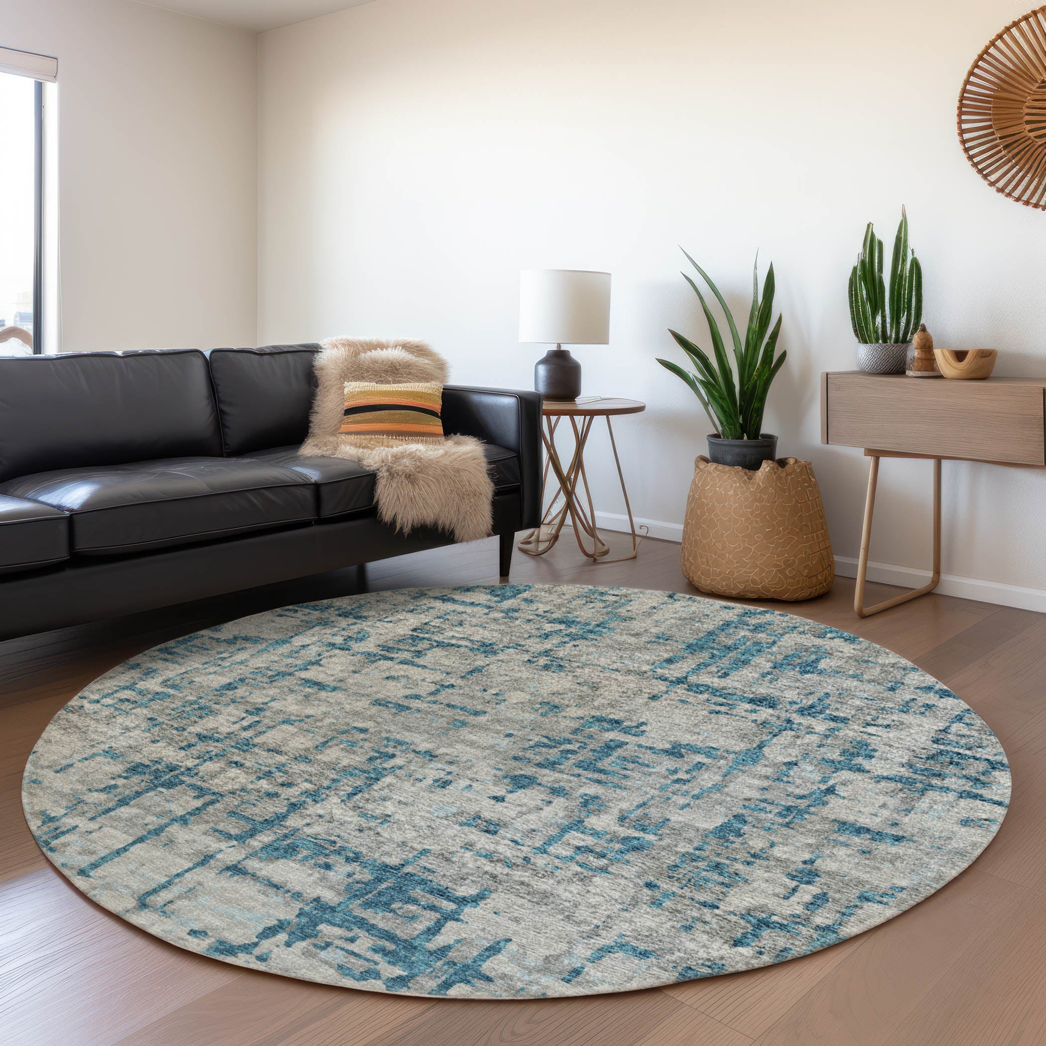 Lima Machine Washable Transitional Peacock Multi Rug 8' x 8' #shape_Round
