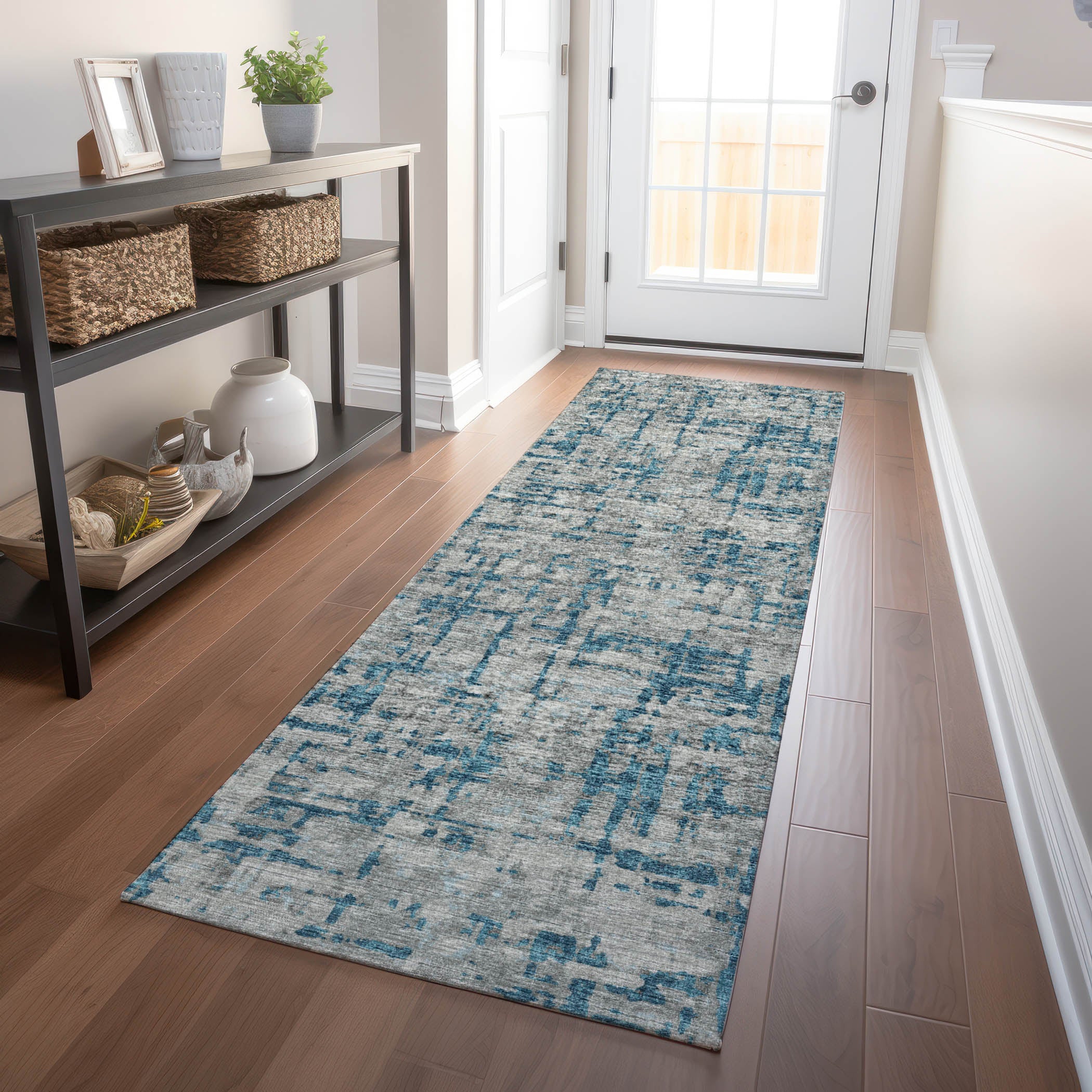 Lima Machine Washable Transitional Peacock Multi Rug 2'3" x 7'6" #shape_Runner