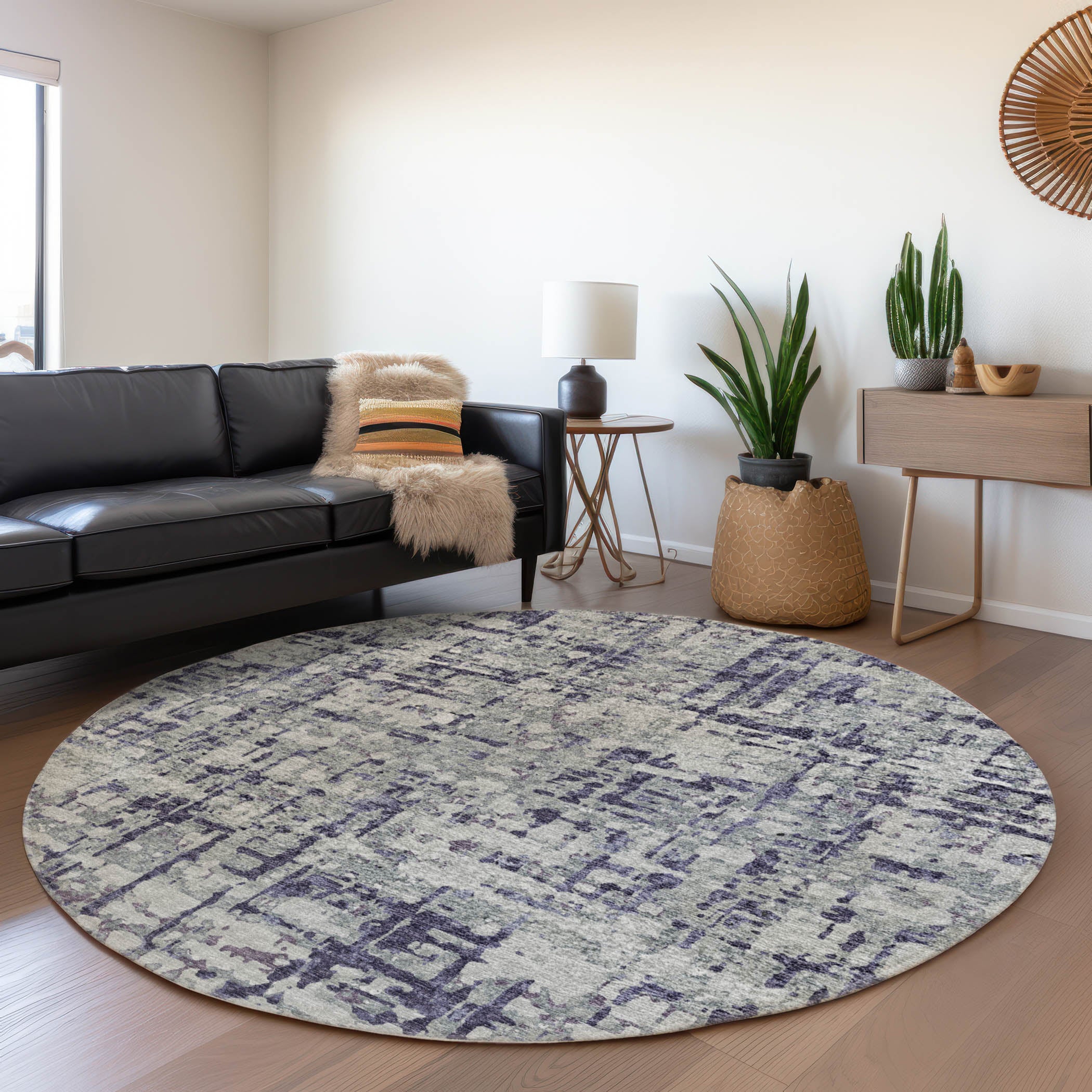 Lima Machine Washable Transitional Purple Rug 8' x 8' #shape_Round