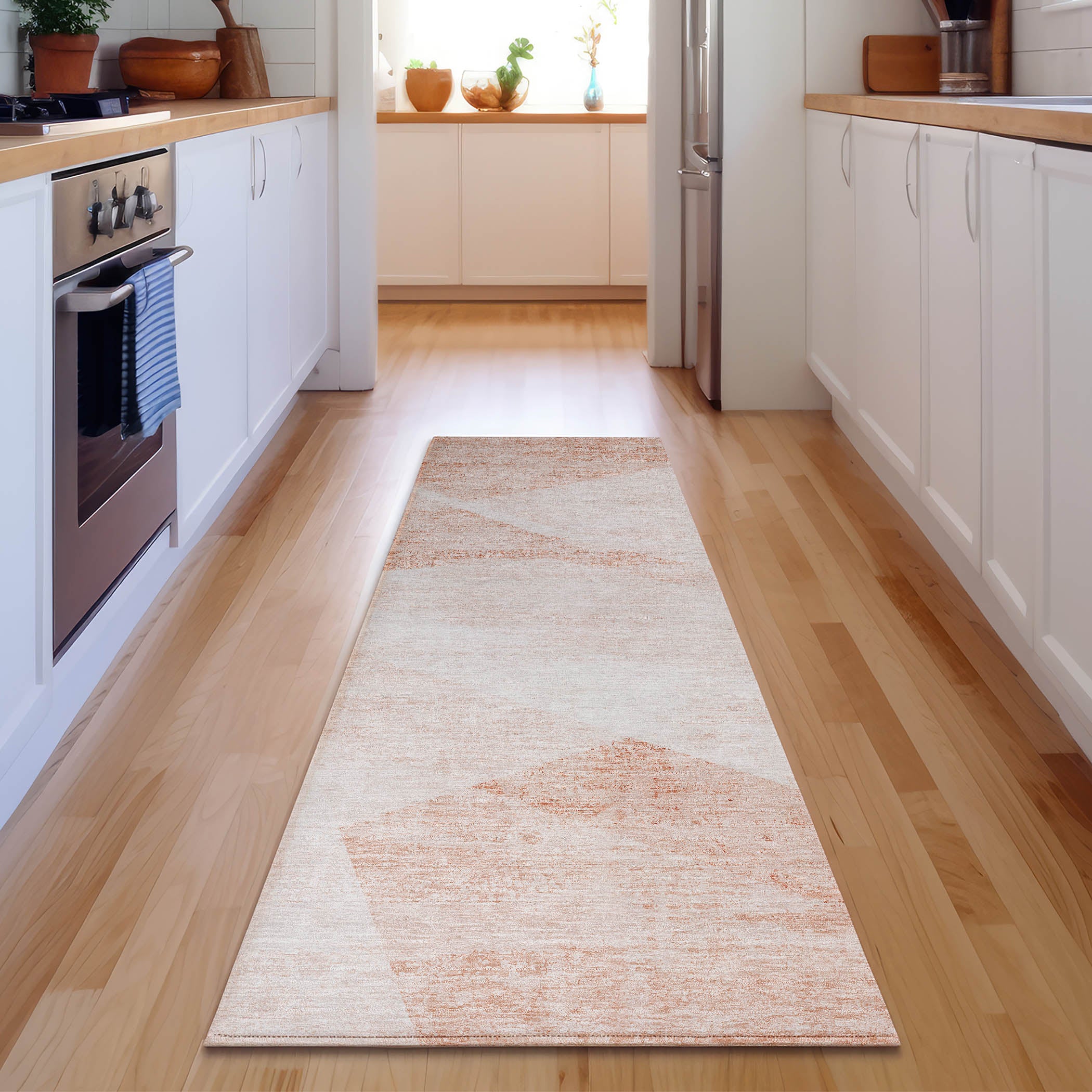 Bangkok Machine Washable Transitional Salmon Orange Rug 2'3" x 7'6" #shape_Runner