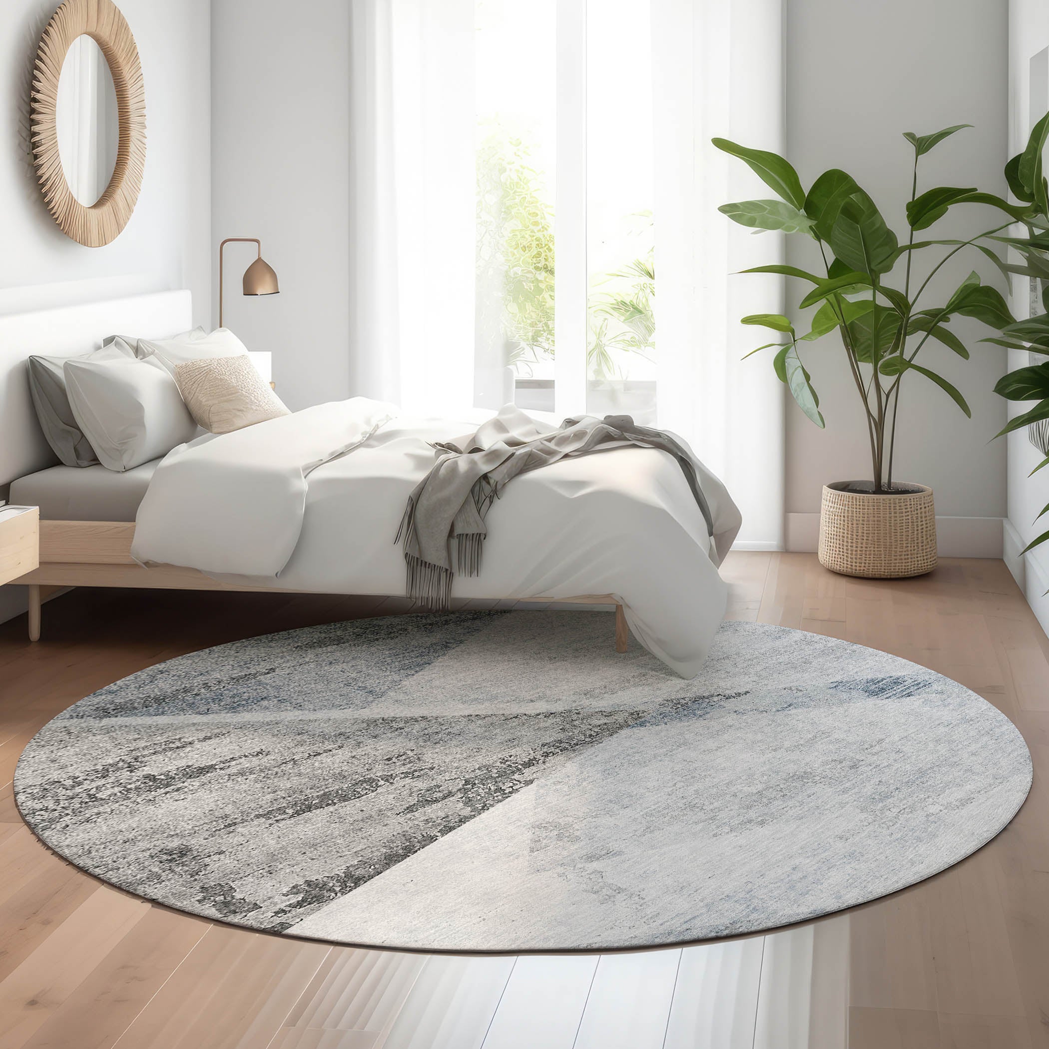 Bangkok Machine Washable Transitional Sky Blue Rug 8' x 8' #shape_Round
