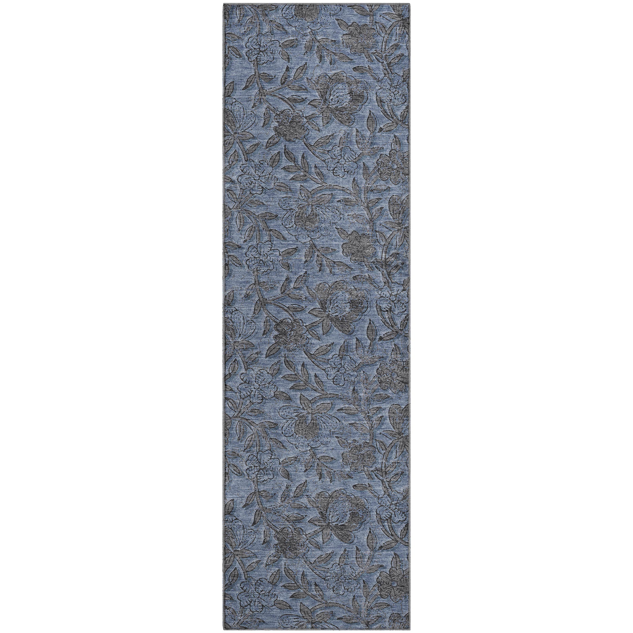 Porto Machine Washable Transitional Blue Rug 2'3" x 7'6" #shape_Runner