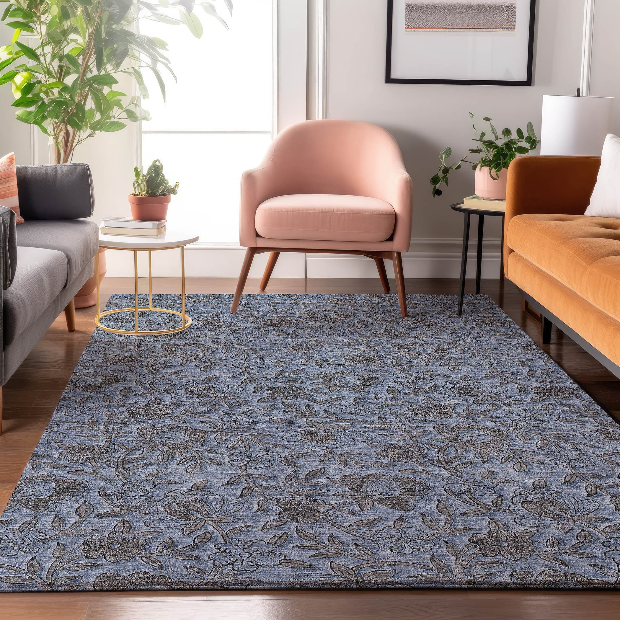 Porto Machine Washable Transitional Blue Rug 2'6" x 3'10" #shape_Rectangle