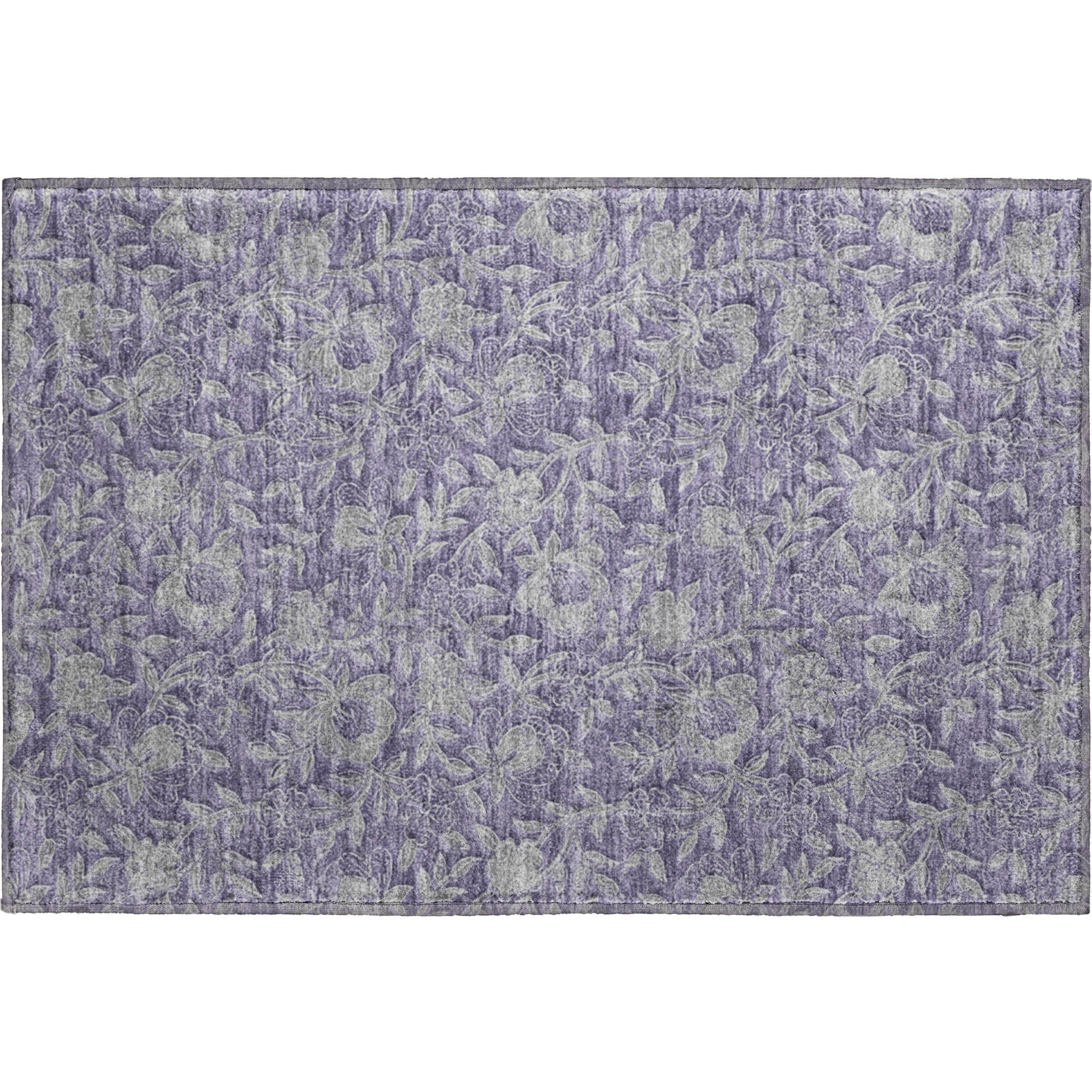 Porto Machine Washable Transitional Eggplant Purple Rug 1'8" x 2'6" #shape_Rectangle
