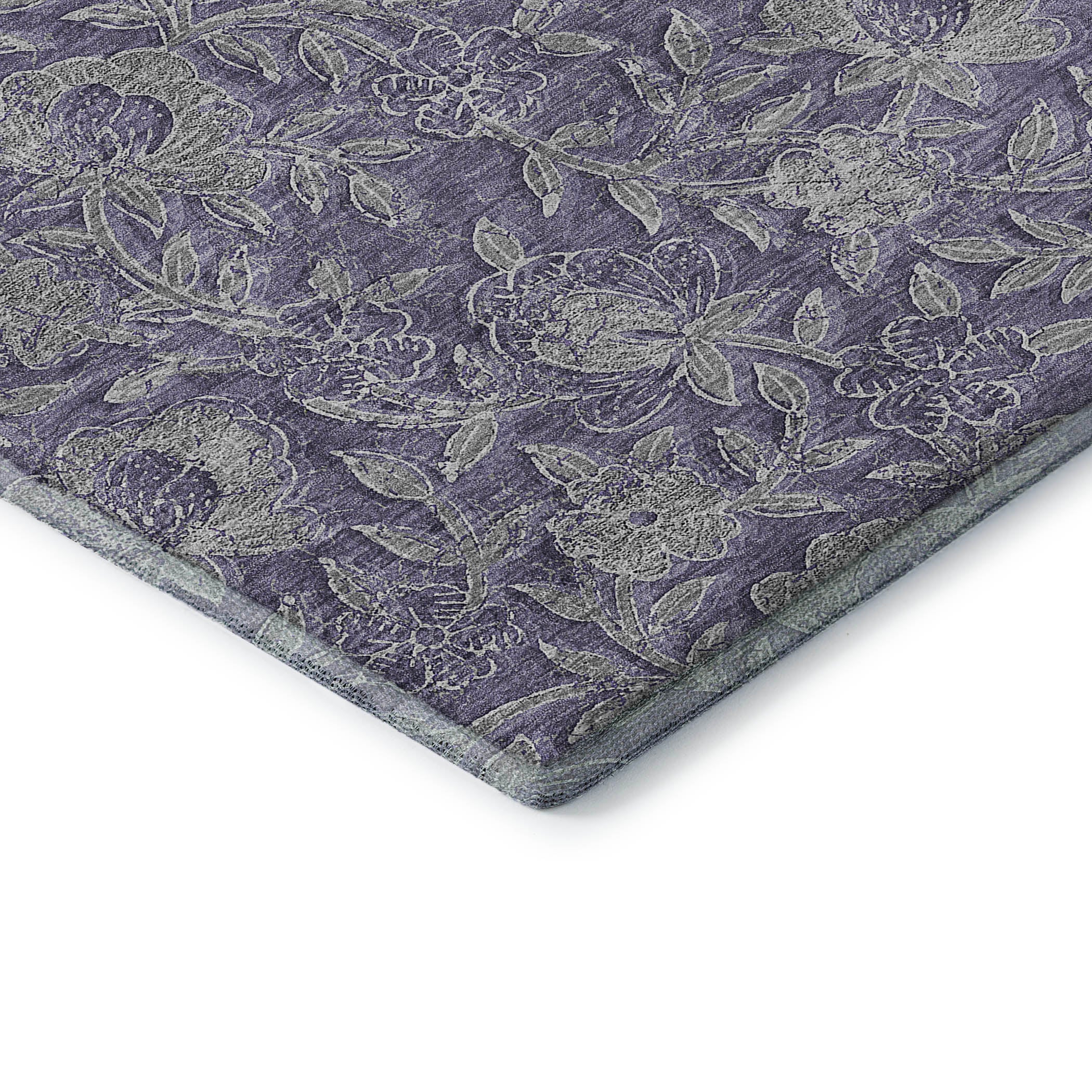 Porto Machine Washable Transitional Eggplant Purple Rug 1'8" x 2'6" #shape_Rectangle