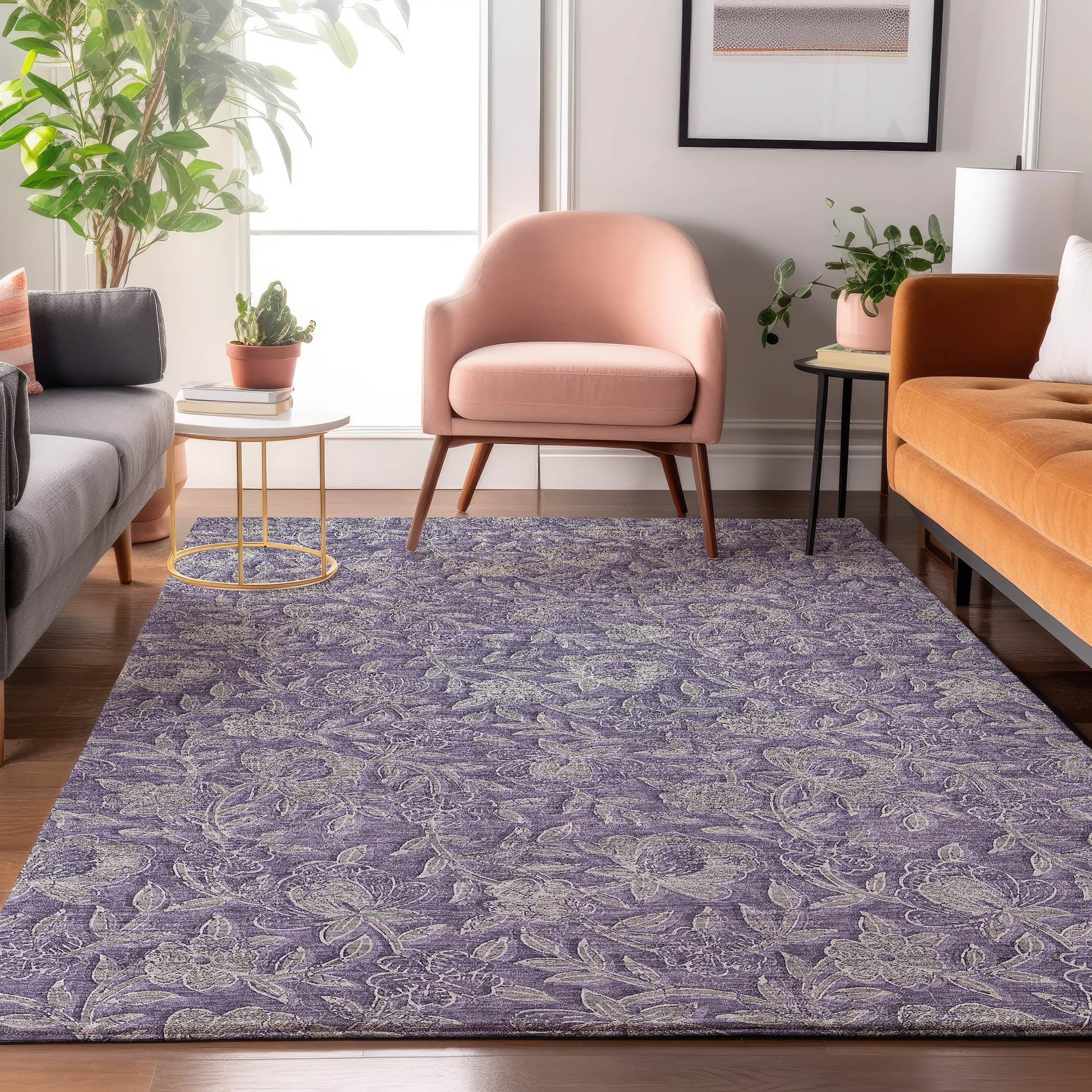 Porto Machine Washable Transitional Eggplant Purple Rug 2'6" x 3'10" #shape_Rectangle