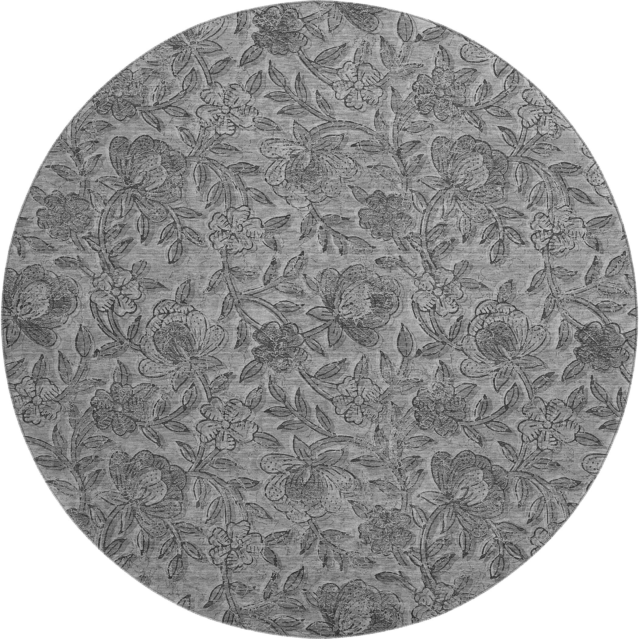 Porto Machine Washable Transitional Gray Rug 8' x 8' #shape_Round