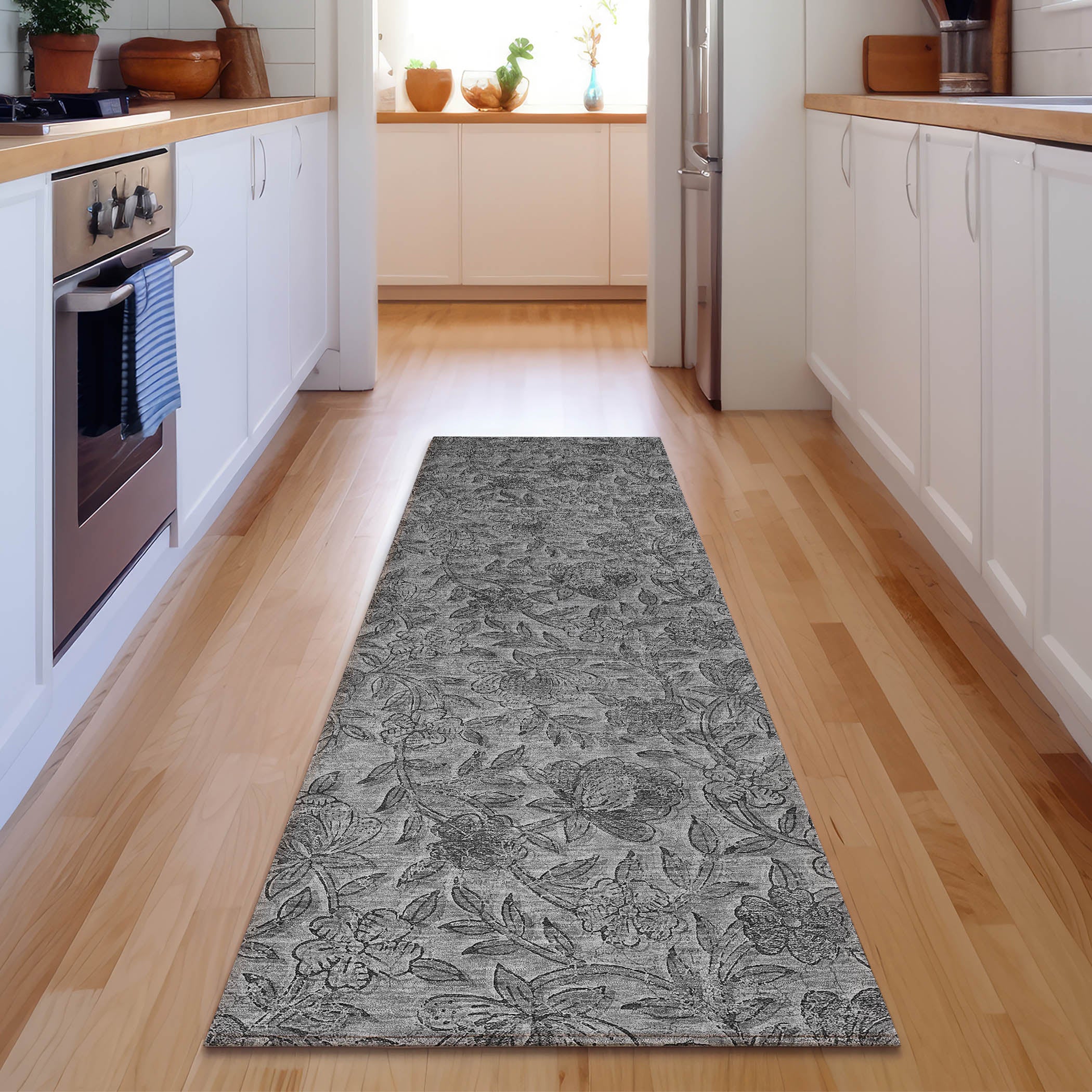 Porto Machine Washable Transitional Gray Rug 2'3" x 7'6" #shape_Runner