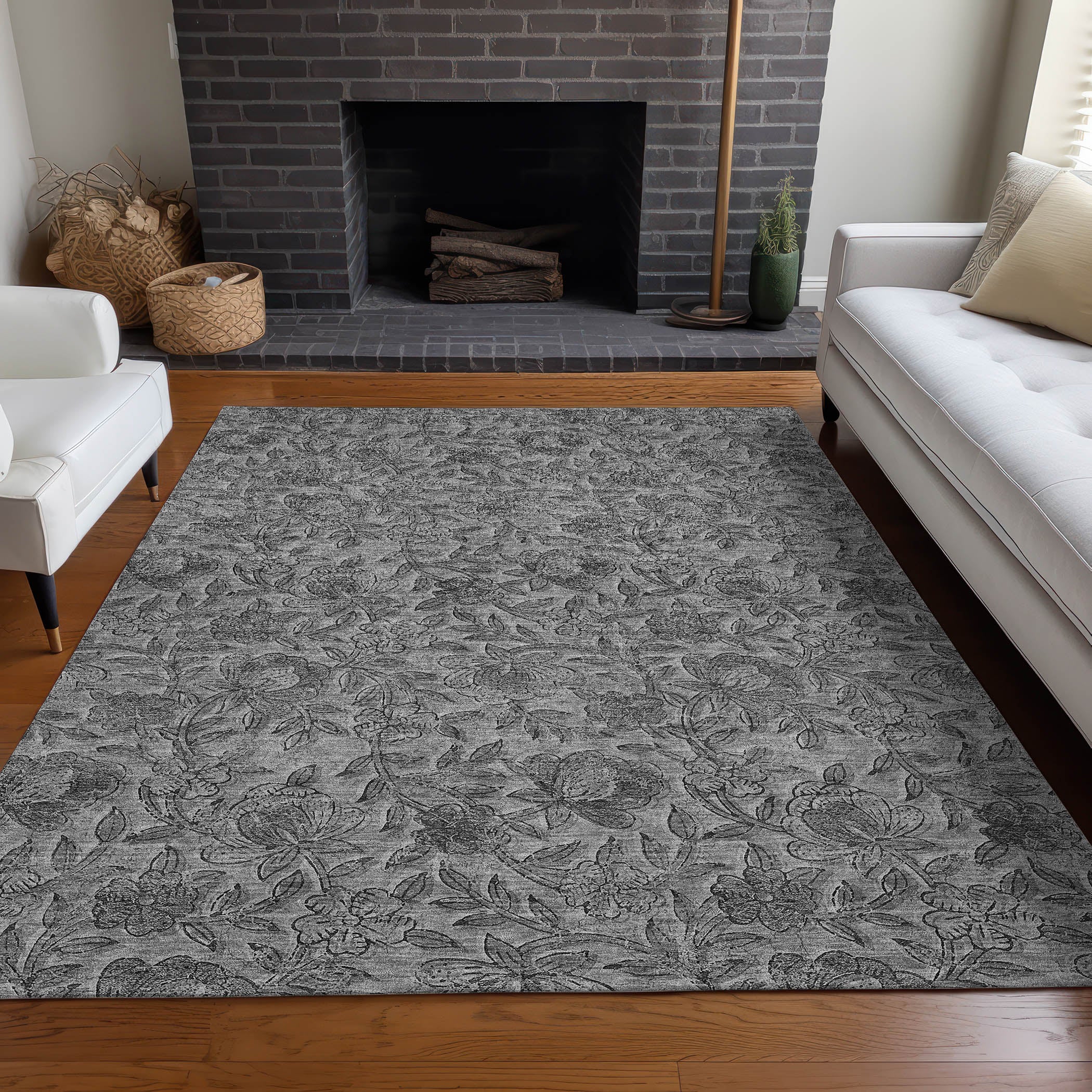 Porto Machine Washable Transitional Gray Rug 2'6" x 3'10" #shape_Rectangle