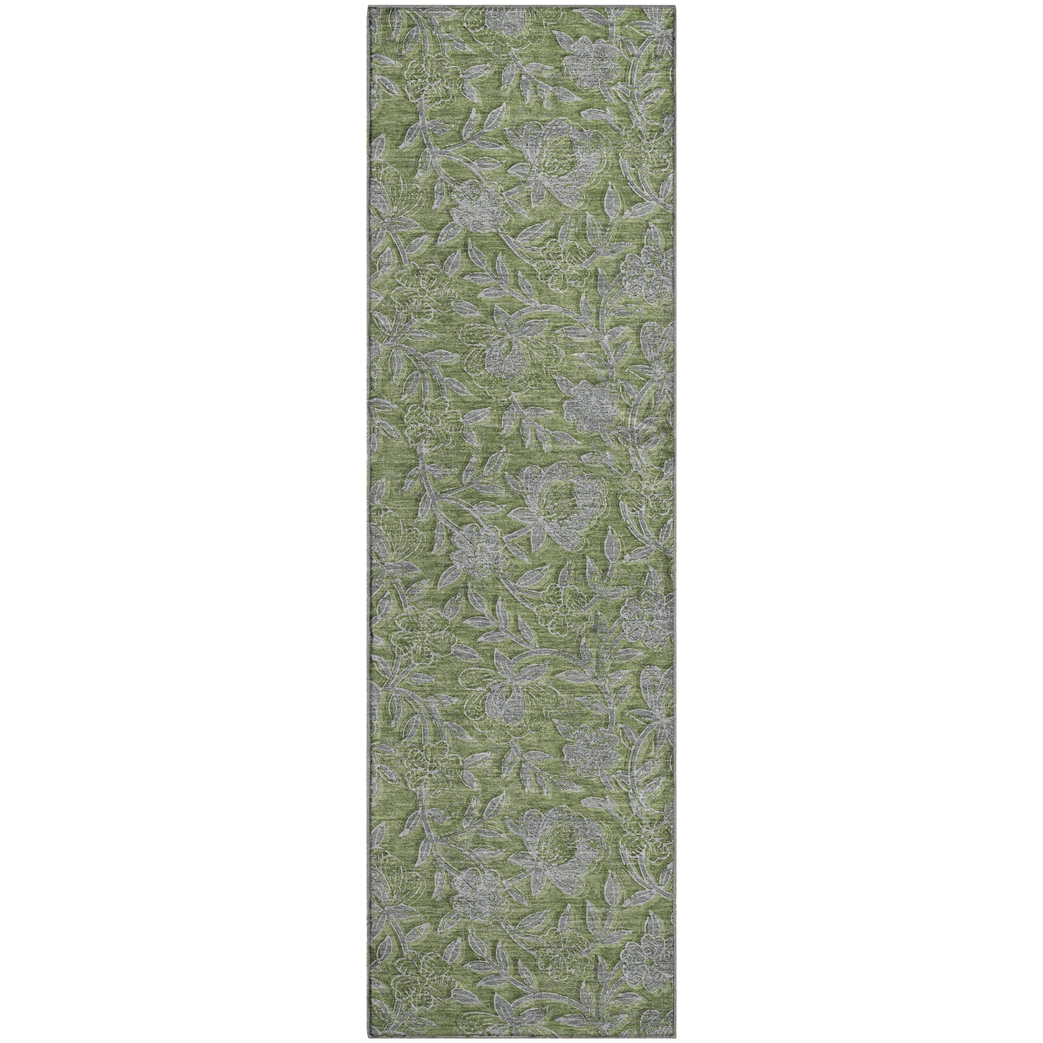 Porto Machine Washable Transitional Olive Green Rug 2'3" x 7'6" #shape_Runner