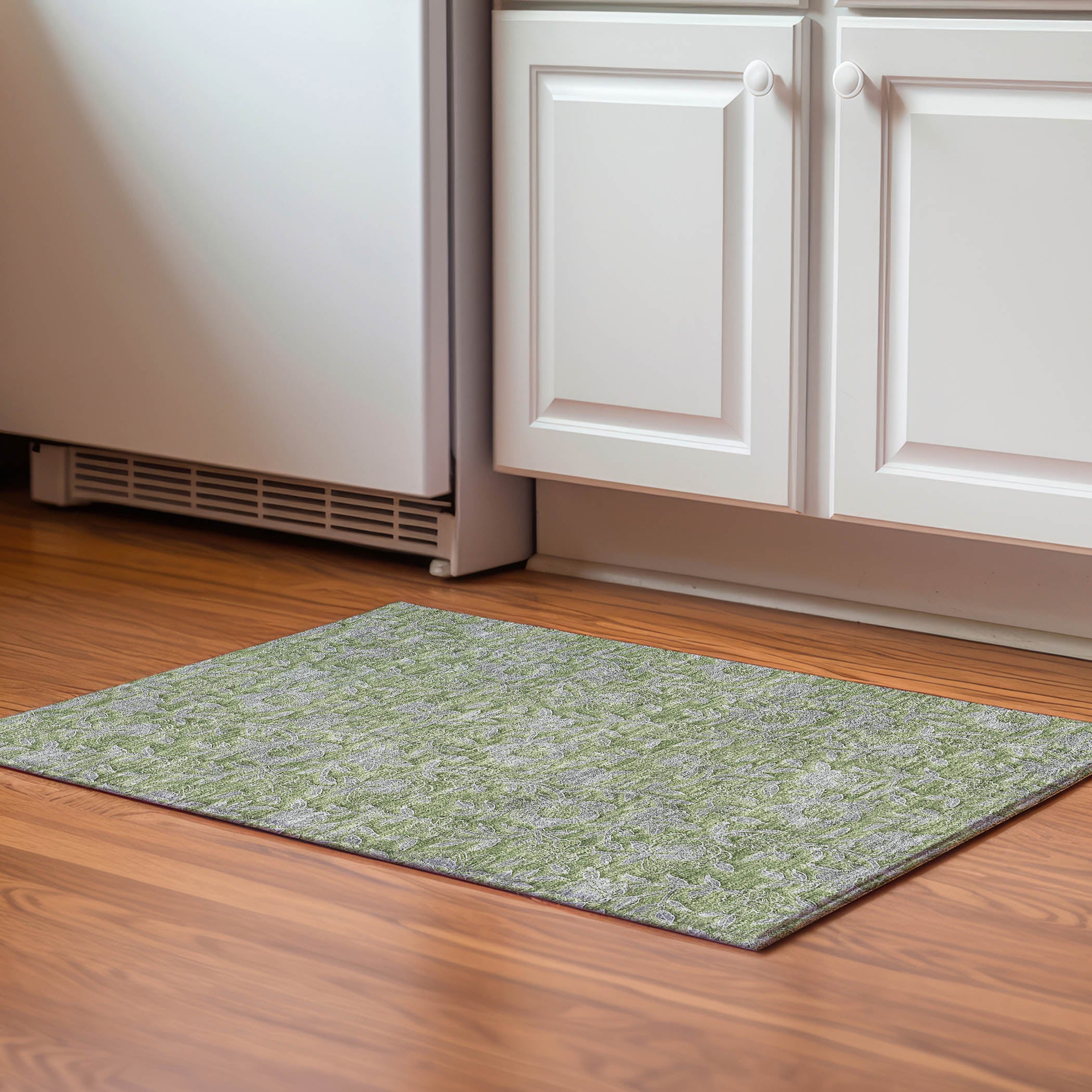 Porto Machine Washable Transitional Olive Green Rug 1'8" x 2'6" #shape_Rectangle