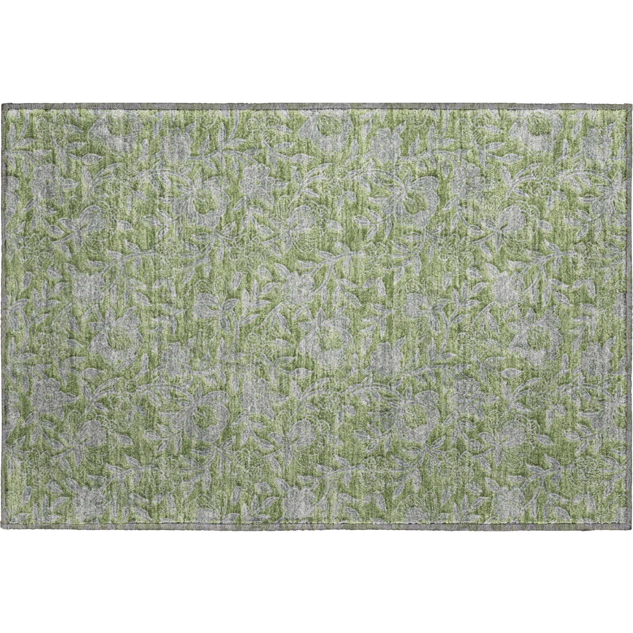 Porto Machine Washable Transitional Olive Green Rug 1'8" x 2'6" #shape_Rectangle