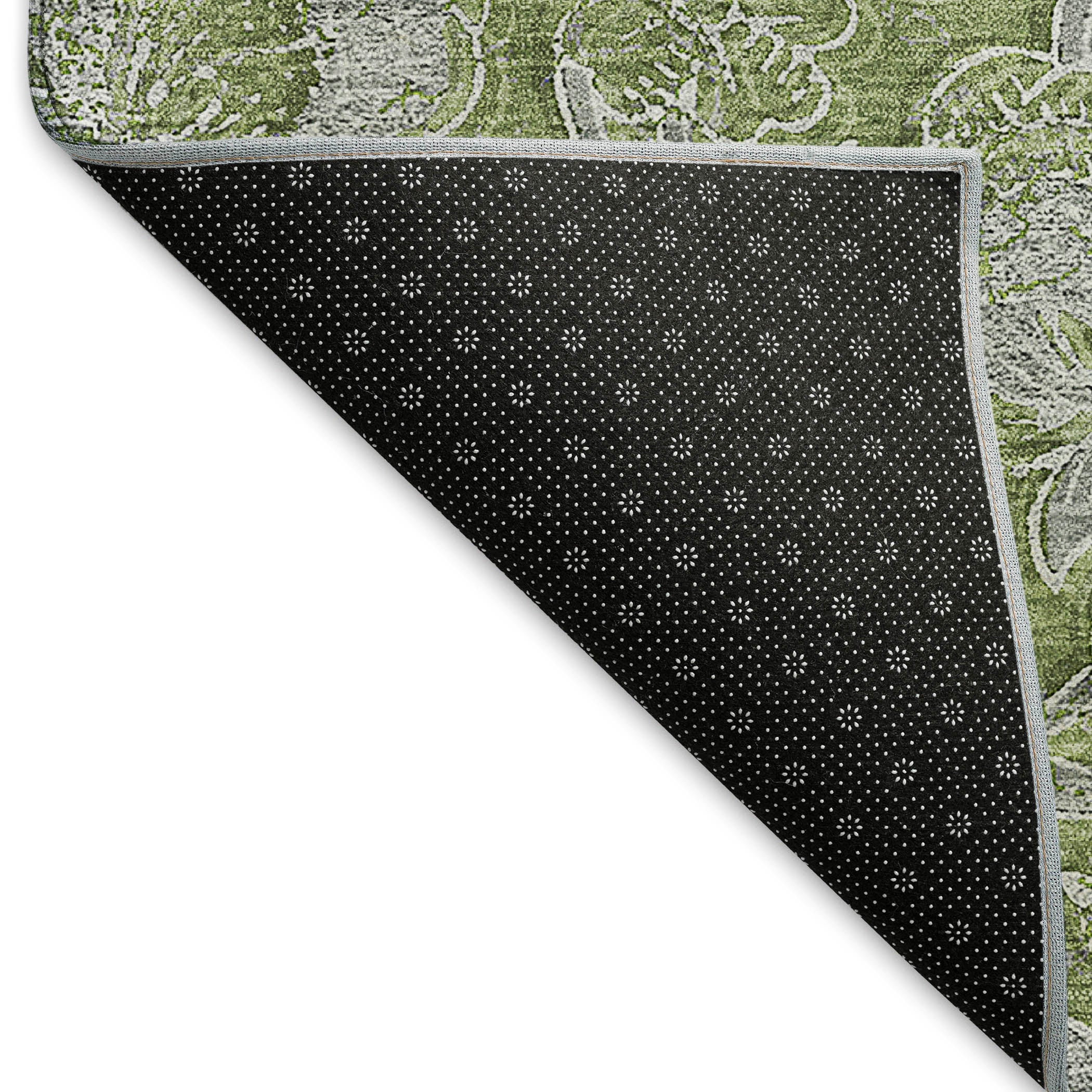 Porto Machine Washable Transitional Olive Green Rug 1'8" x 2'6" #shape_Rectangle