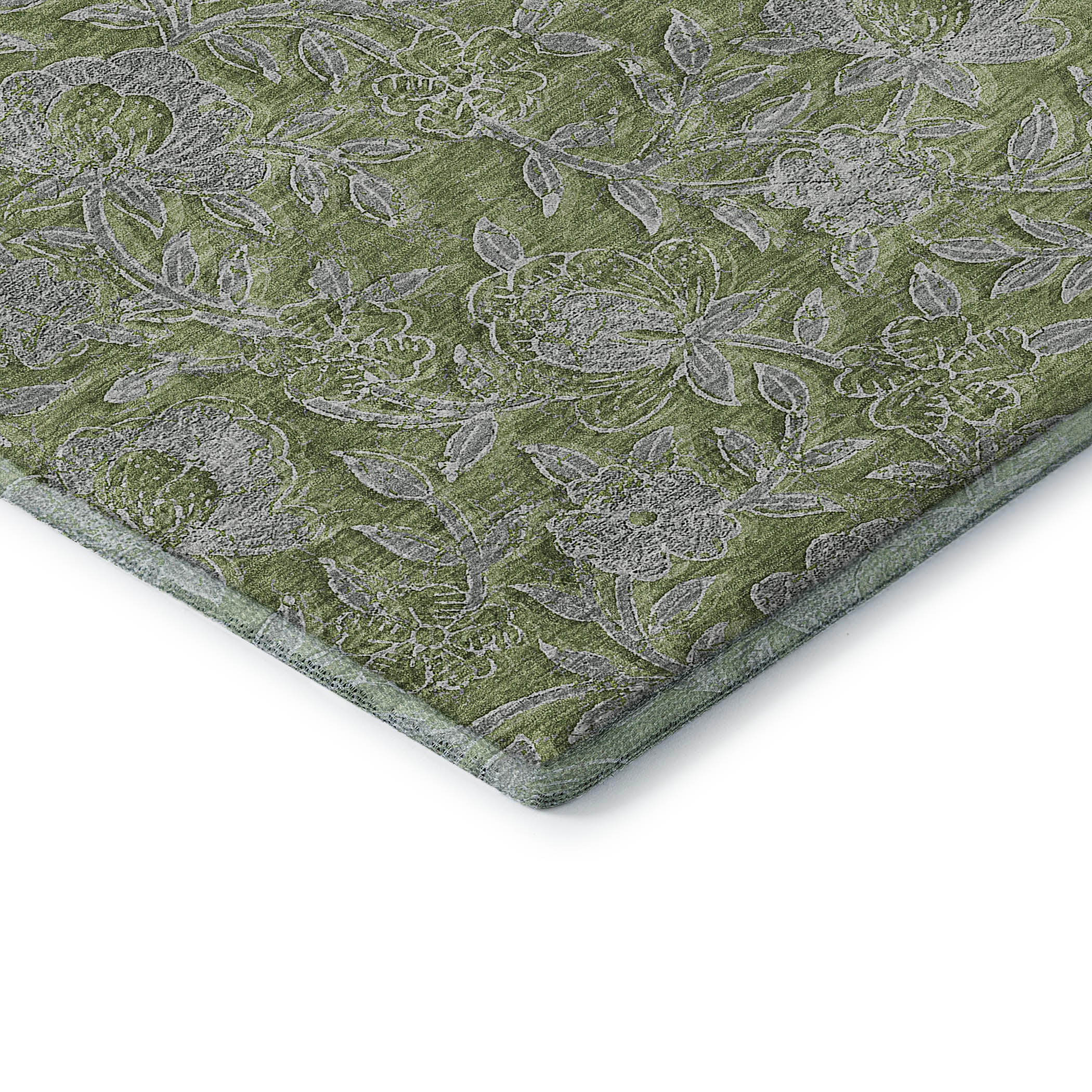 Porto Machine Washable Transitional Olive Green Rug 1'8" x 2'6" #shape_Rectangle
