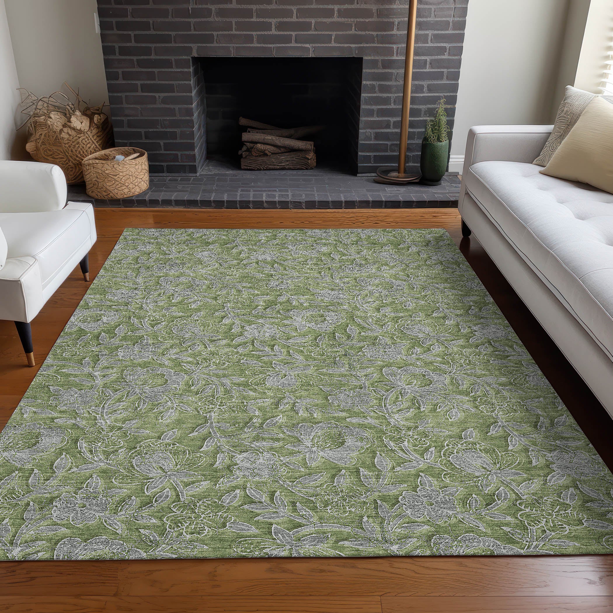 Porto Machine Washable Transitional Olive Green Rug 2'6" x 3'10" #shape_Rectangle