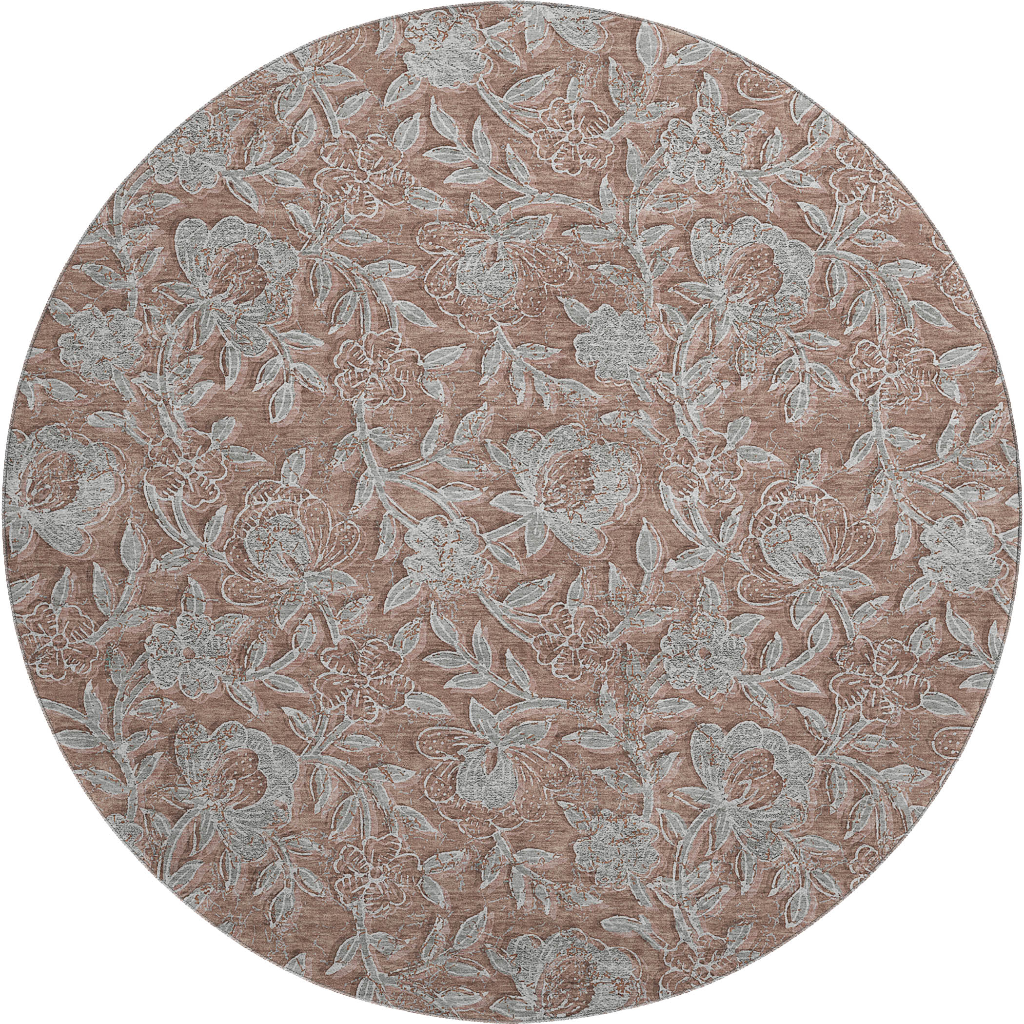 Porto Machine Washable Transitional Terracotta Orange Rug 8' x 8' #shape_Round