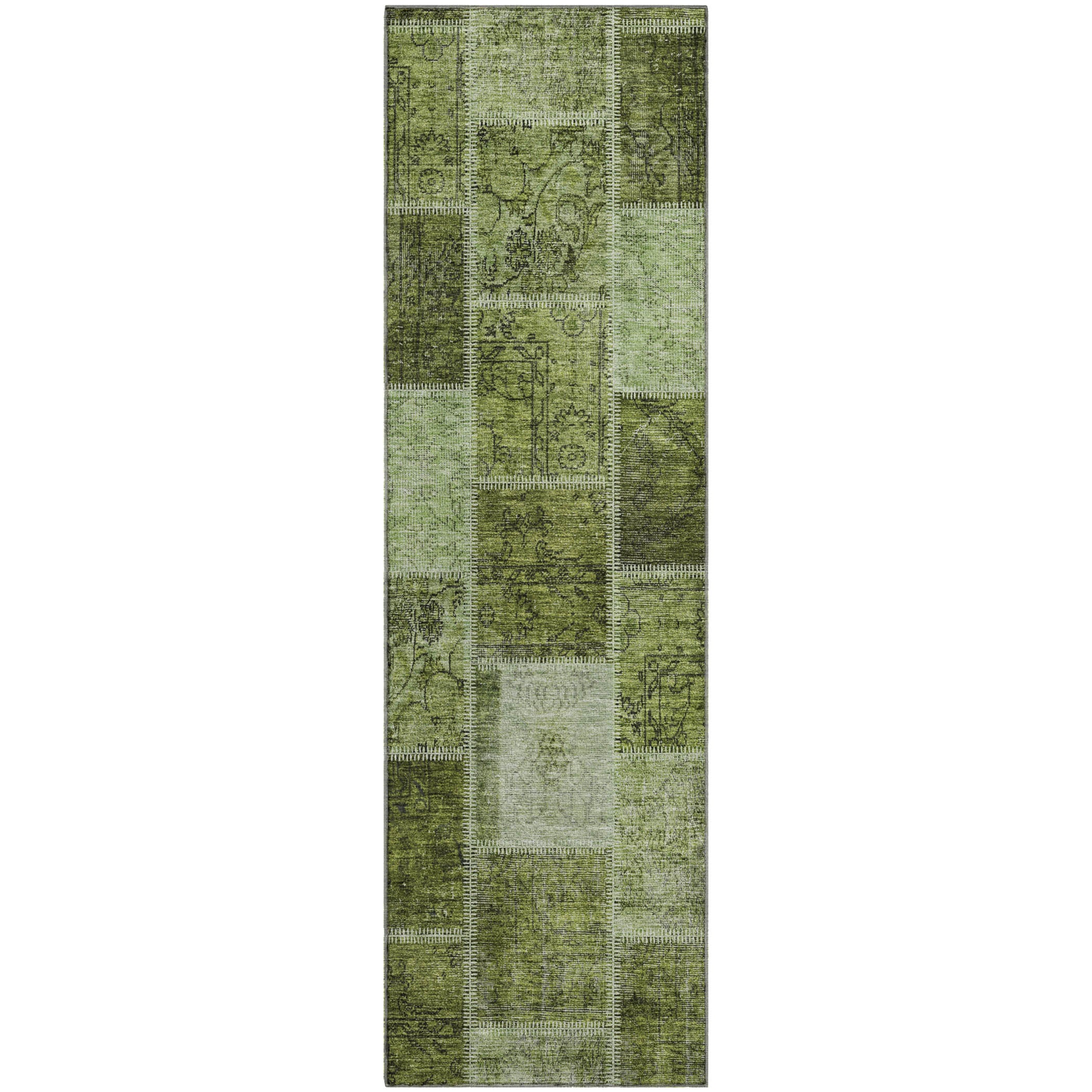 Istanbul Machine Washable Transitional Olive Green Rug 2'3" x 7'6" #shape_Runner