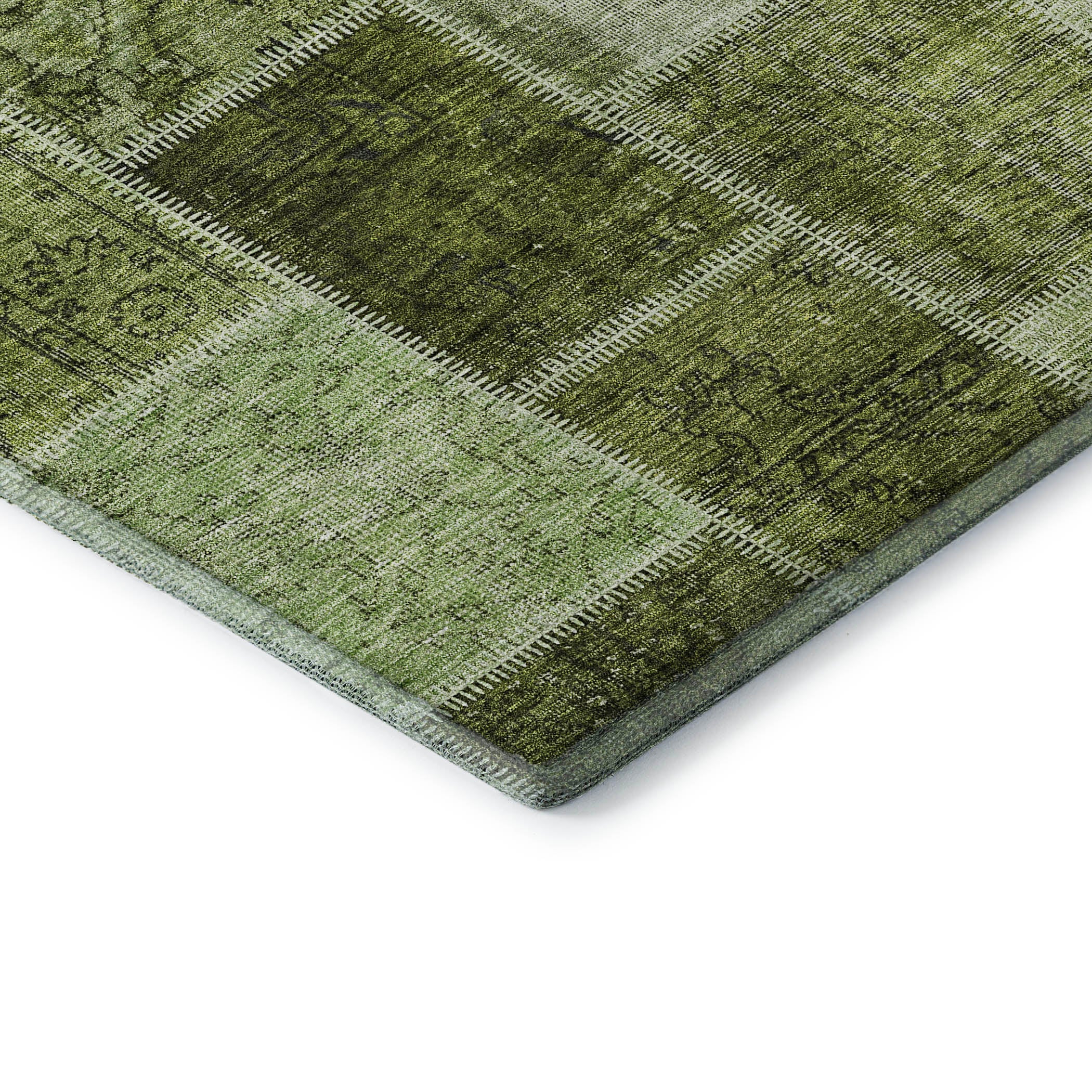 Istanbul Machine Washable Transitional Olive Green Rug 1'8" x 2'6" #shape_Rectangle