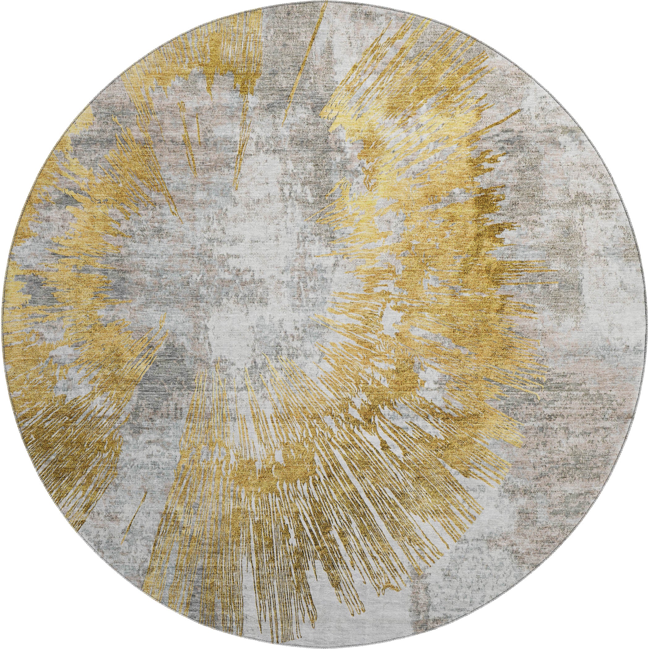 Havana Machine Washable Transitional Gold Rug 8' x 8' #shape_Round