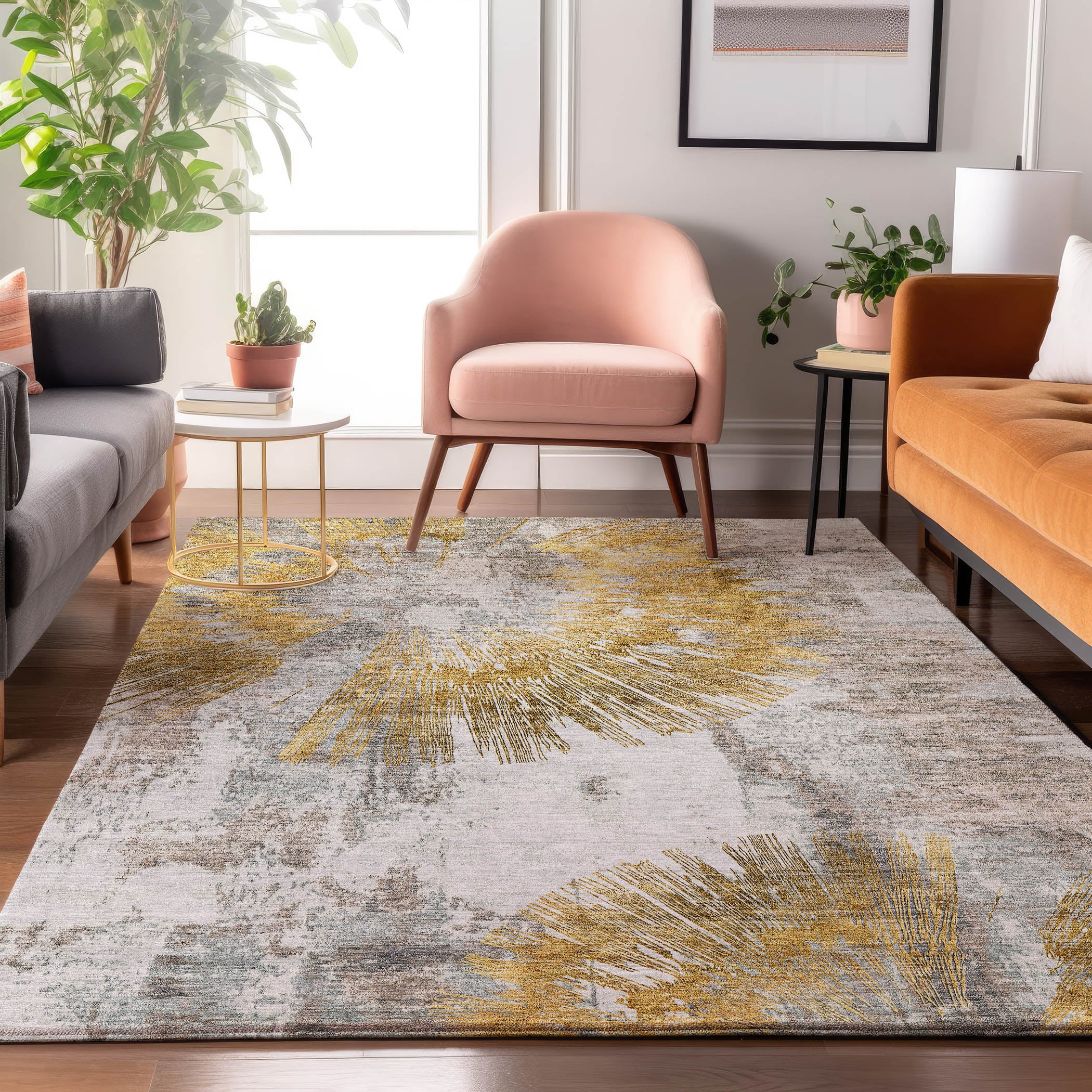 Havana Machine Washable Transitional Gold Rug 2'6" x 3'10" #shape_Rectangle
