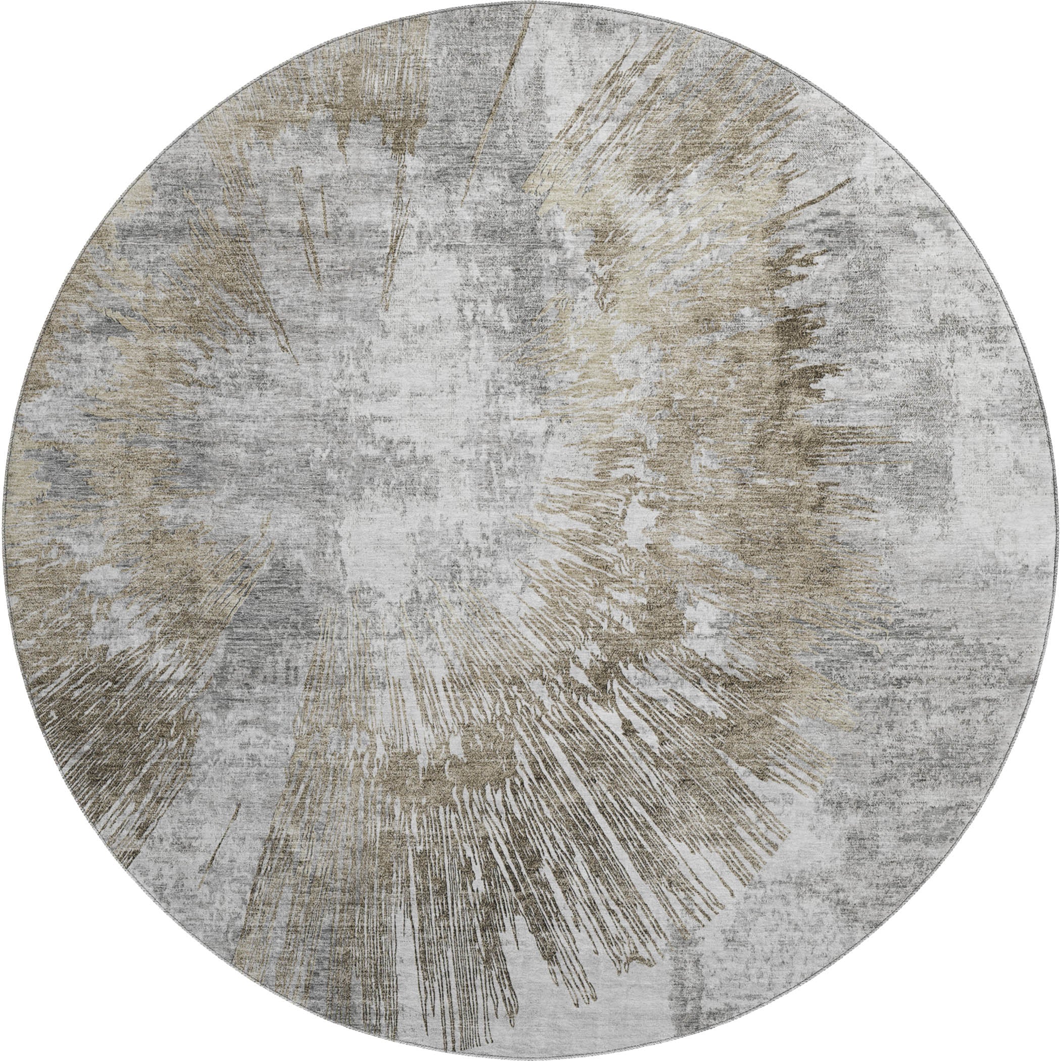 Havana Machine Washable Transitional Taupe Brown Rug 8' x 8' #shape_Round