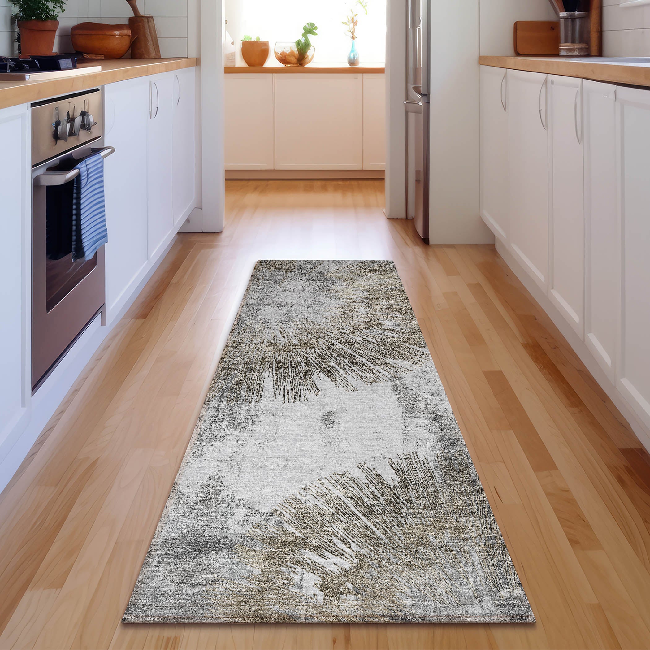 Havana Machine Washable Transitional Taupe Brown Rug 2'3" x 7'6" #shape_Runner