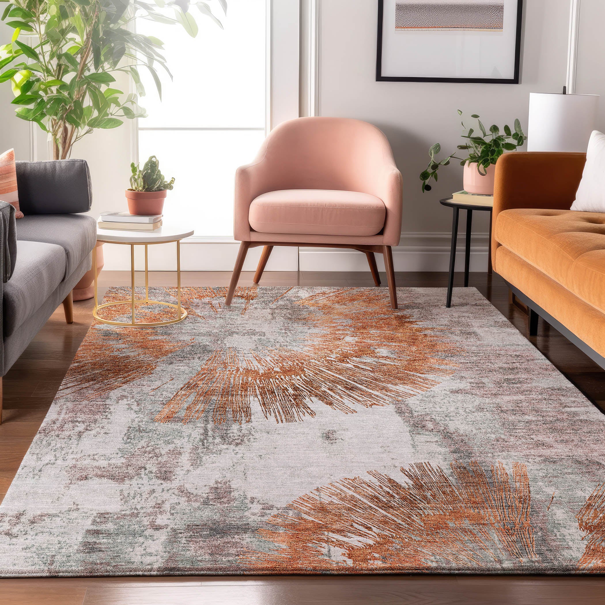 Havana Machine Washable Transitional Terracotta Orange Rug 2'6" x 3'10" #shape_Rectangle