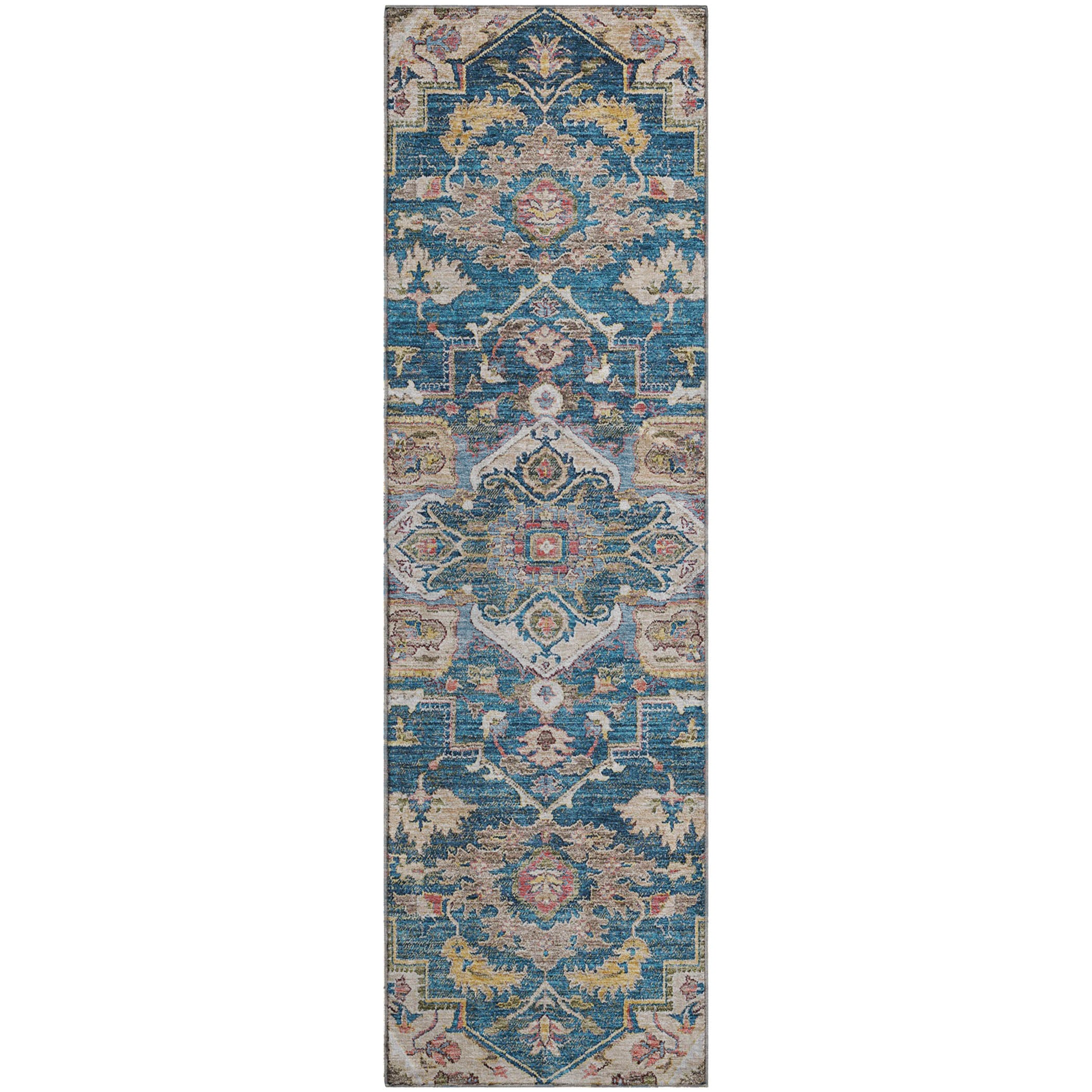 Zanzibar Machine Washable Traditional Blue Rug 2'3" x 7'6" #shape_Runner