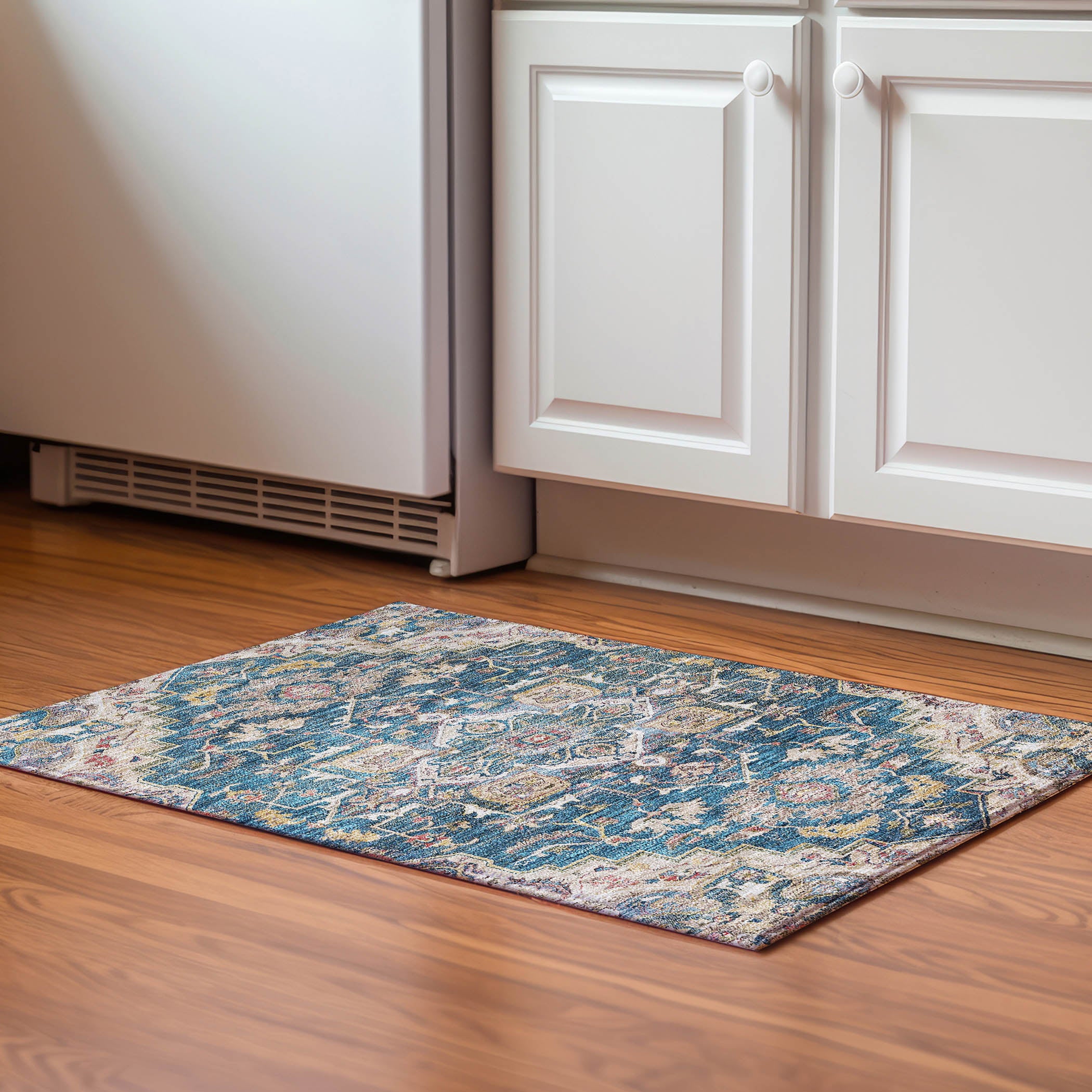 Zanzibar Machine Washable Traditional Blue Rug 1'8" x 2'6" #shape_Rectangle