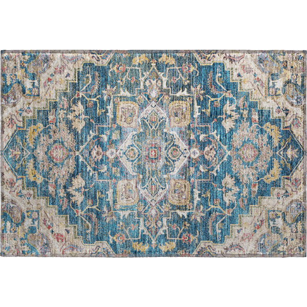 Zanzibar Machine Washable Traditional Blue Rug 1'8" x 2'6"