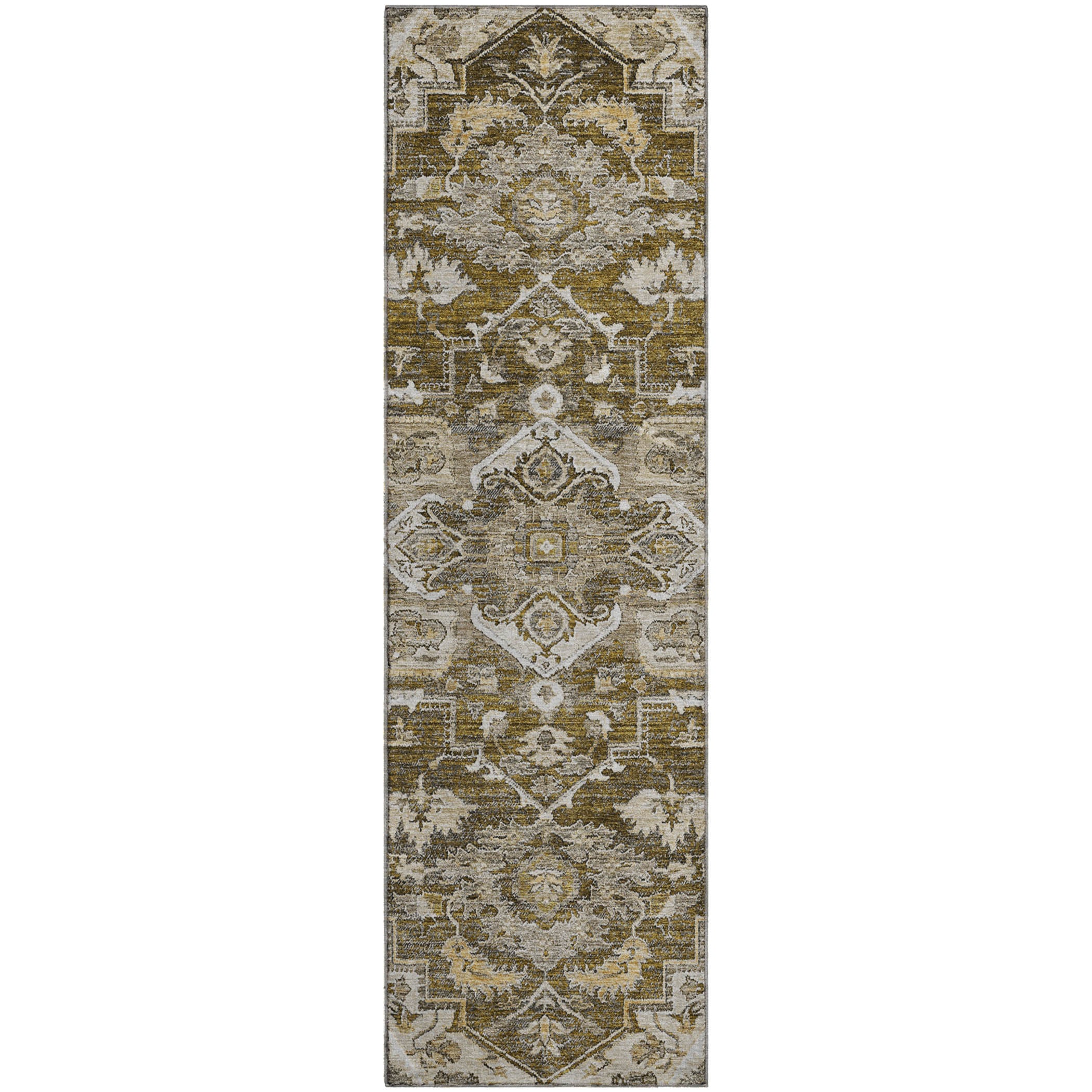 Zanzibar Machine Washable Traditional Brown Rug 2'3" x 7'6" #shape_Runner