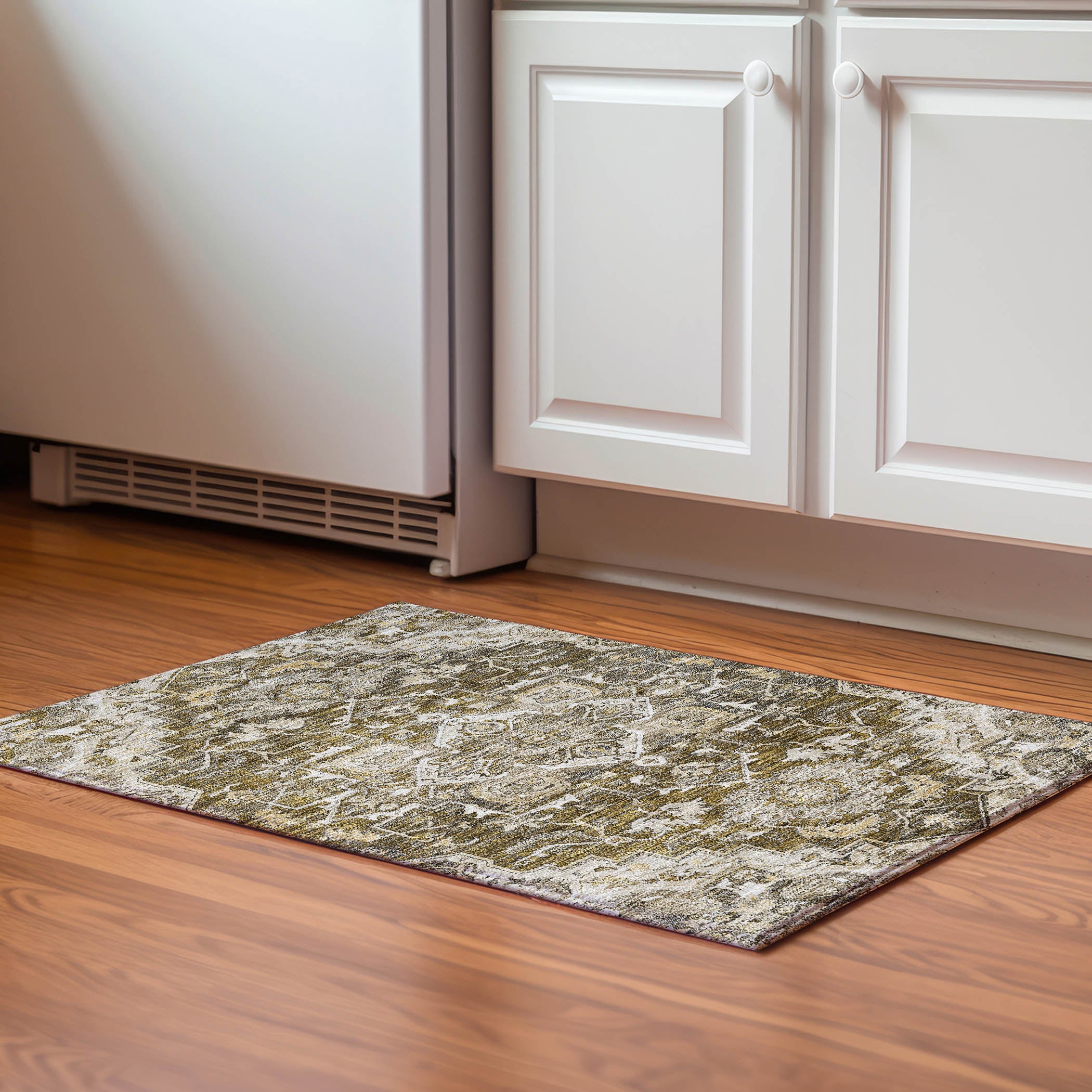 Zanzibar Machine Washable Traditional Brown Rug 1'8" x 2'6" #shape_Rectangle