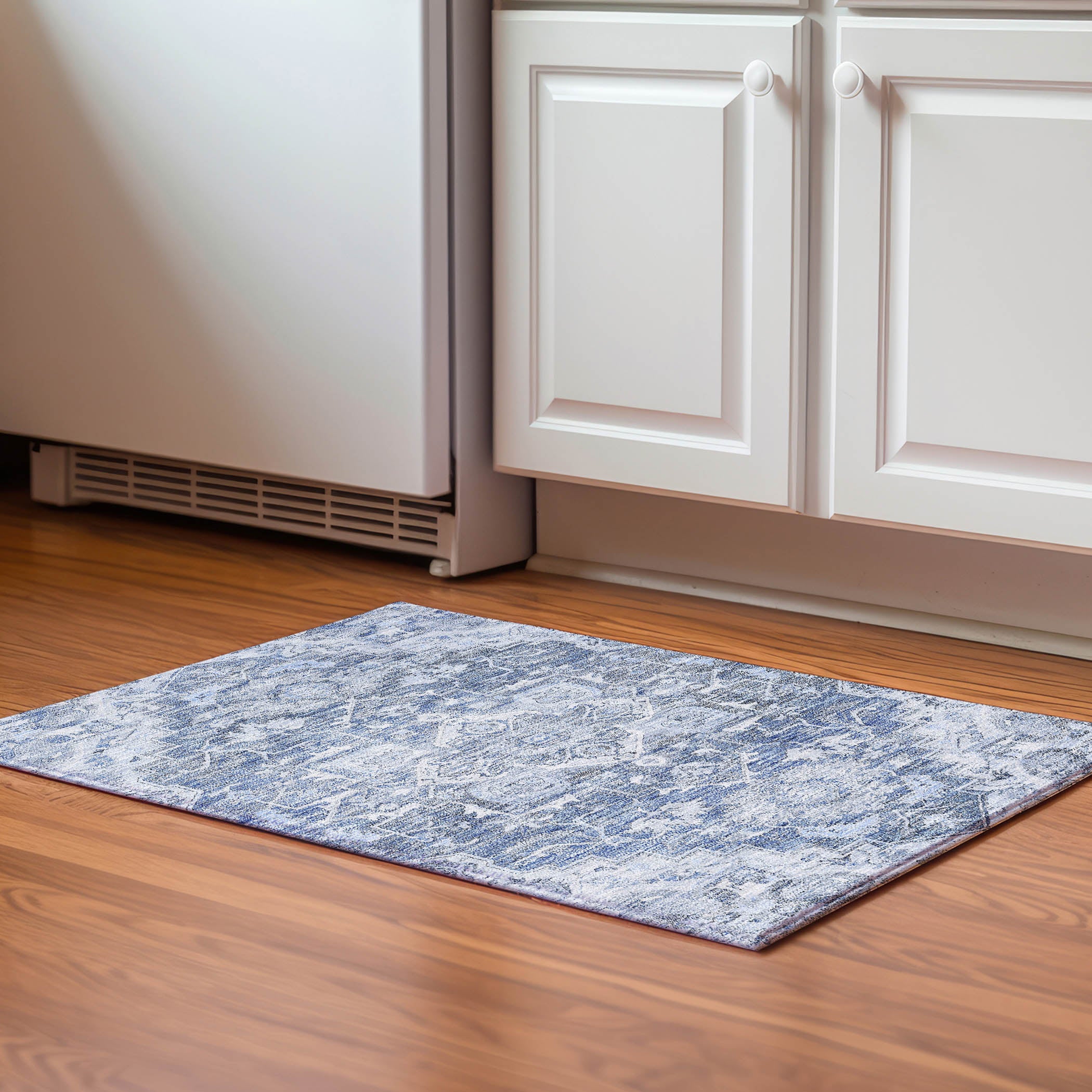 Zanzibar Machine Washable Traditional Denim Blue Rug 1'8" x 2'6" #shape_Rectangle