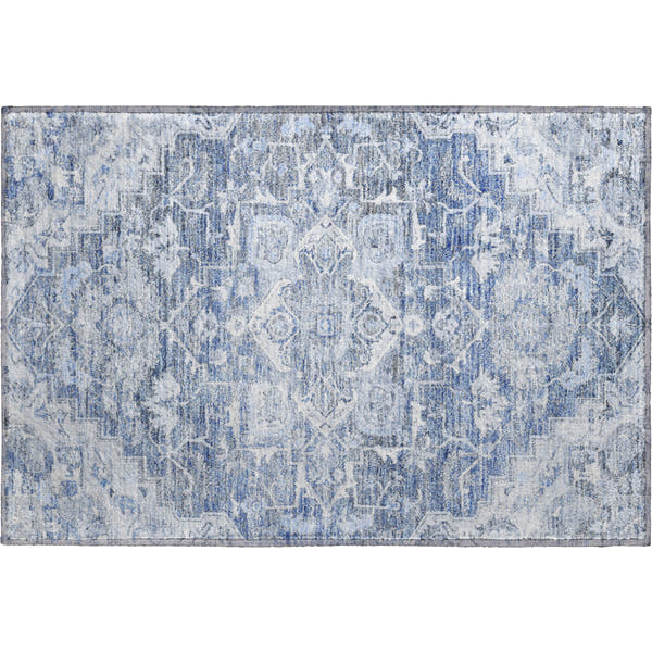 Zanzibar Machine Washable Traditional Denim Blue Rug 1'8" x 2'6"
