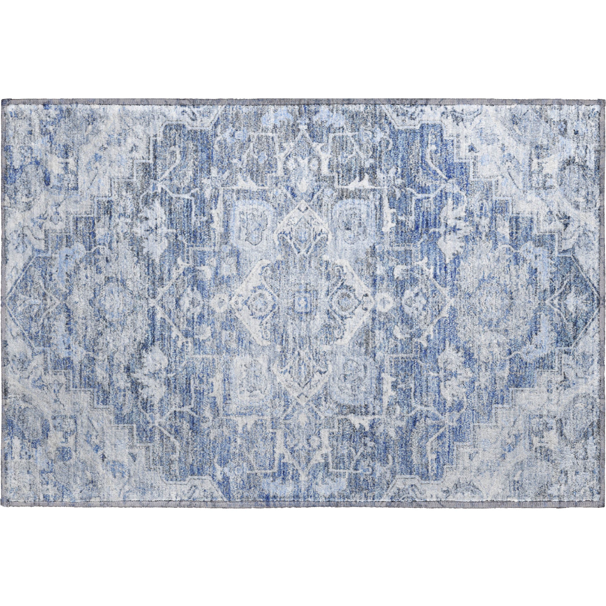 Zanzibar Machine Washable Traditional Denim Blue Rug 1'8" x 2'6" #shape_Rectangle