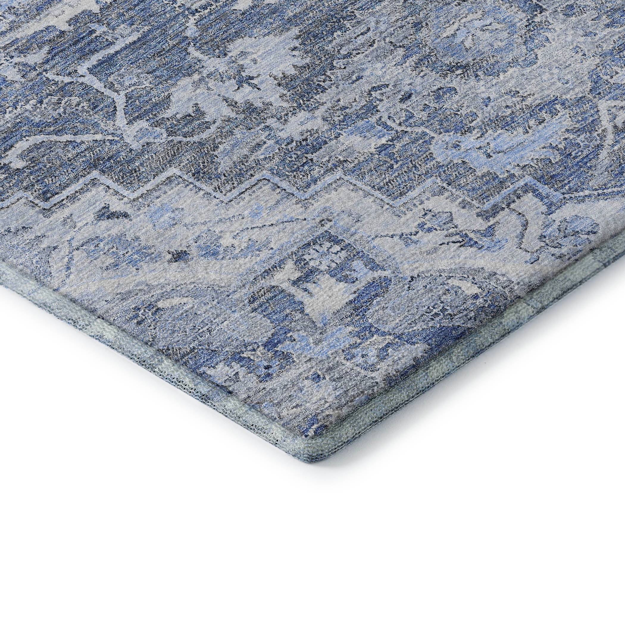 Zanzibar Machine Washable Traditional Denim Blue Rug 1'8" x 2'6" #shape_Rectangle