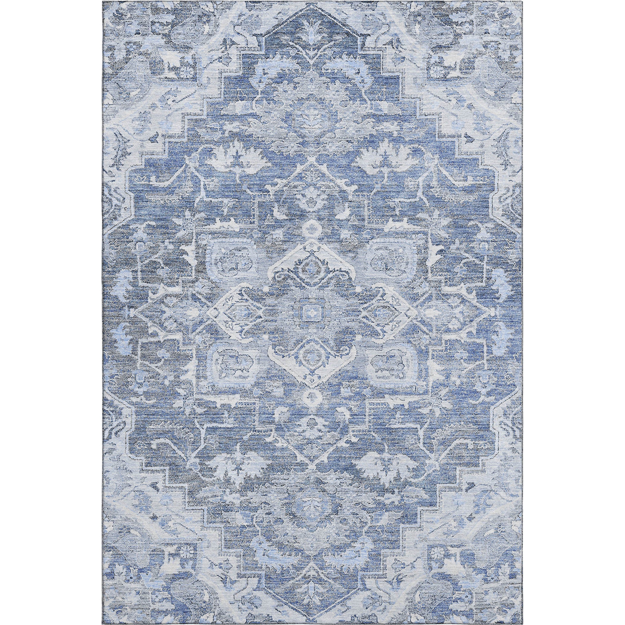 Zanzibar Machine Washable Traditional Denim Blue Rug 2'6" x 3'10" #shape_Rectangle