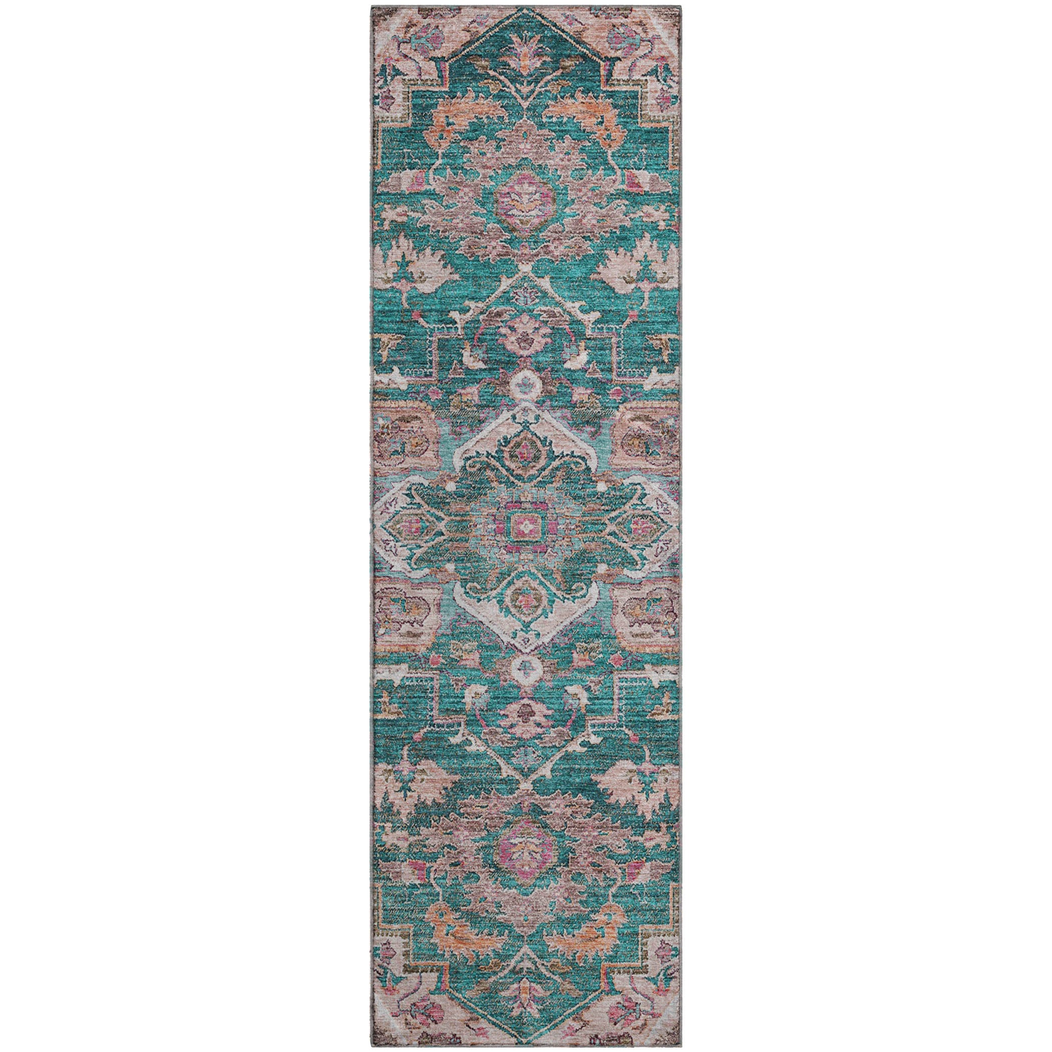 Zanzibar Machine Washable Traditional Emerald Green Rug 2'3" x 7'6" #shape_Runner