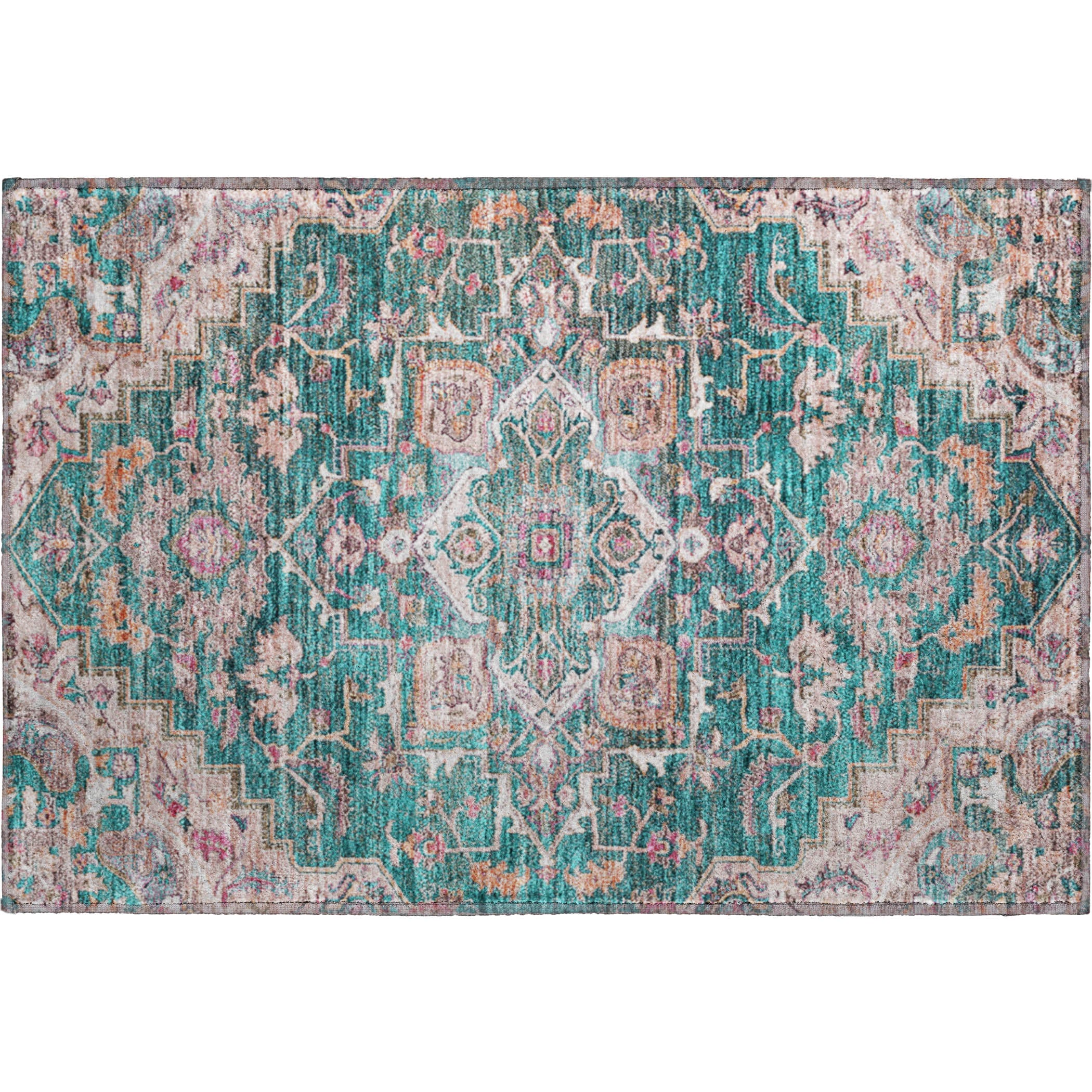 Zanzibar Machine Washable Traditional Emerald Green Rug 1'8" x 2'6" #shape_Rectangle