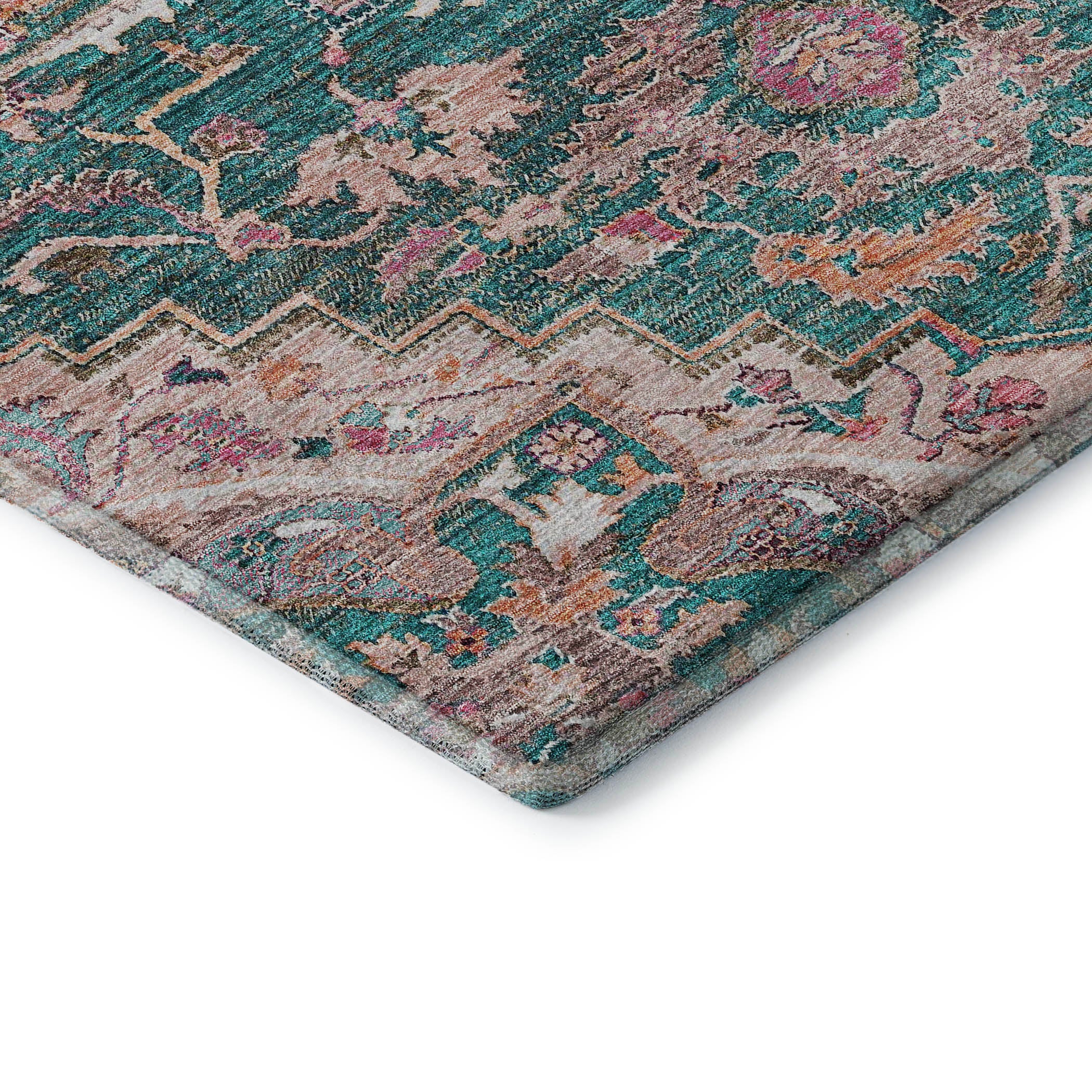 Zanzibar Machine Washable Traditional Emerald Green Rug 1'8" x 2'6" #shape_Rectangle