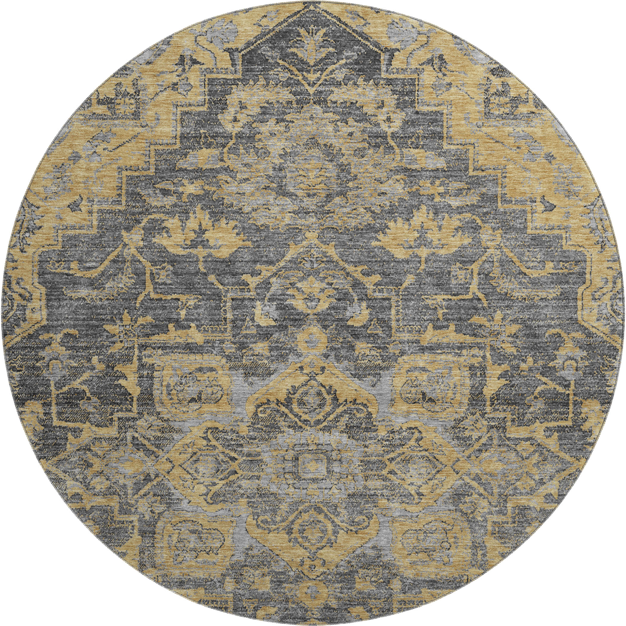 Zanzibar Machine Washable Traditional Gray Rug 8' x 8' #shape_Round