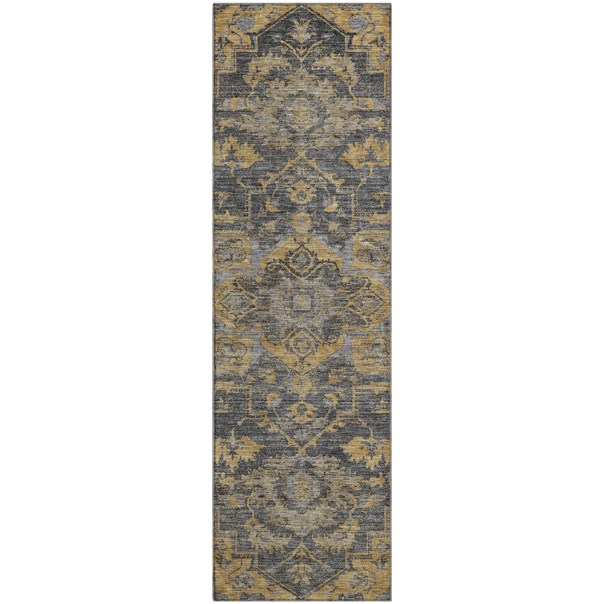 Zanzibar Machine Washable Traditional Gray Rug 2'3" x 7'6" #shape_Runner