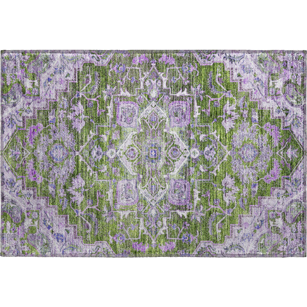 Zanzibar Machine Washable Traditional Olive Green Rug 1'8" x 2'6"