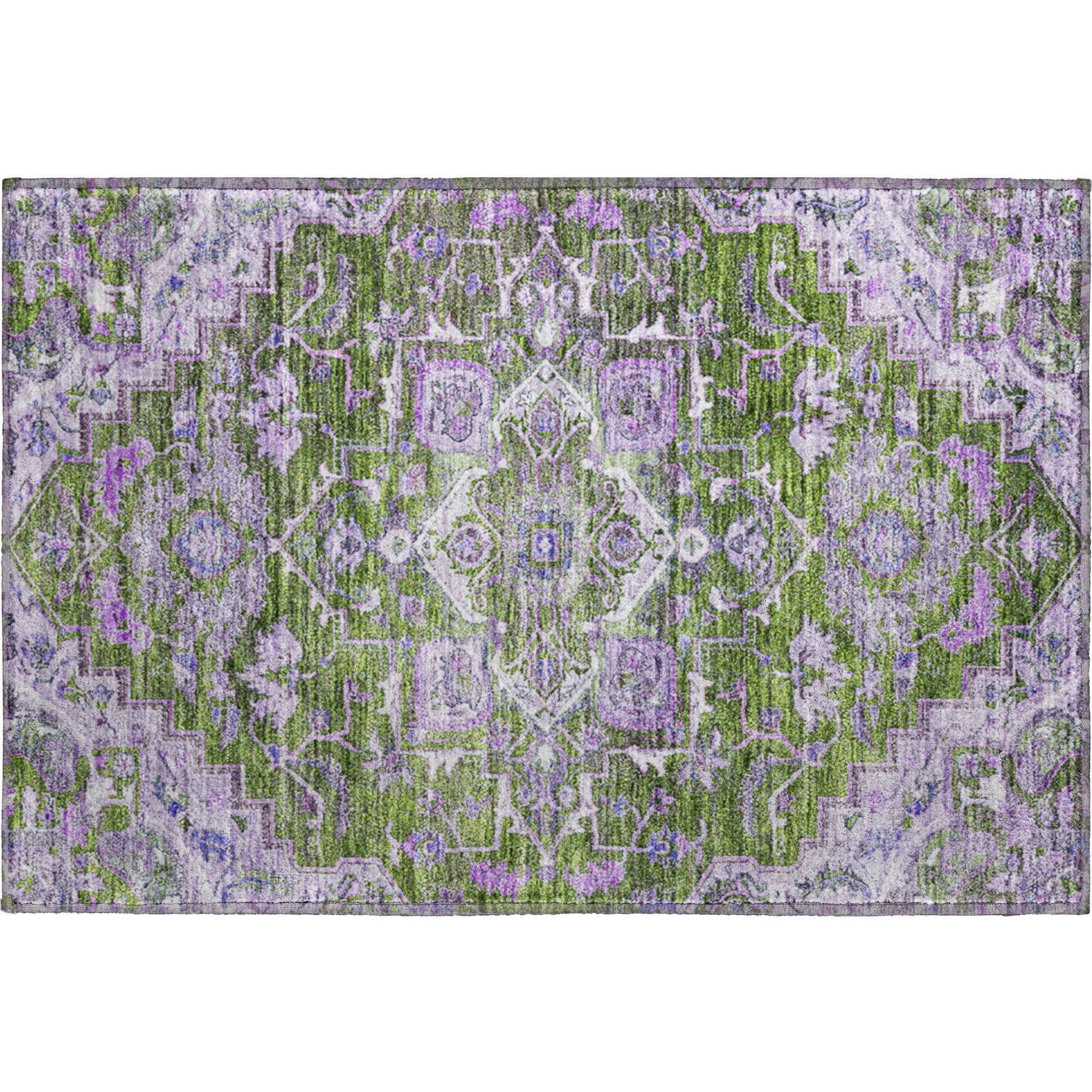 Zanzibar Machine Washable Traditional Olive Green Rug 1'8" x 2'6" #shape_Rectangle