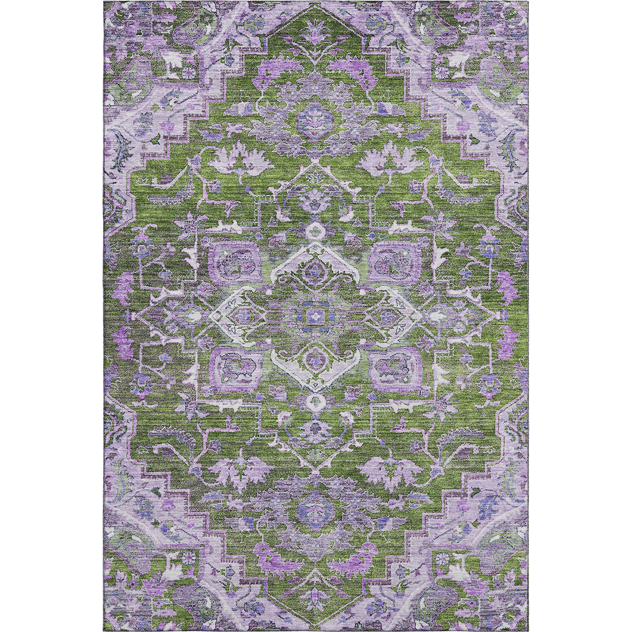 Zanzibar Machine Washable Traditional Olive Green Rug 2'6" x 3'10" #shape_Rectangle