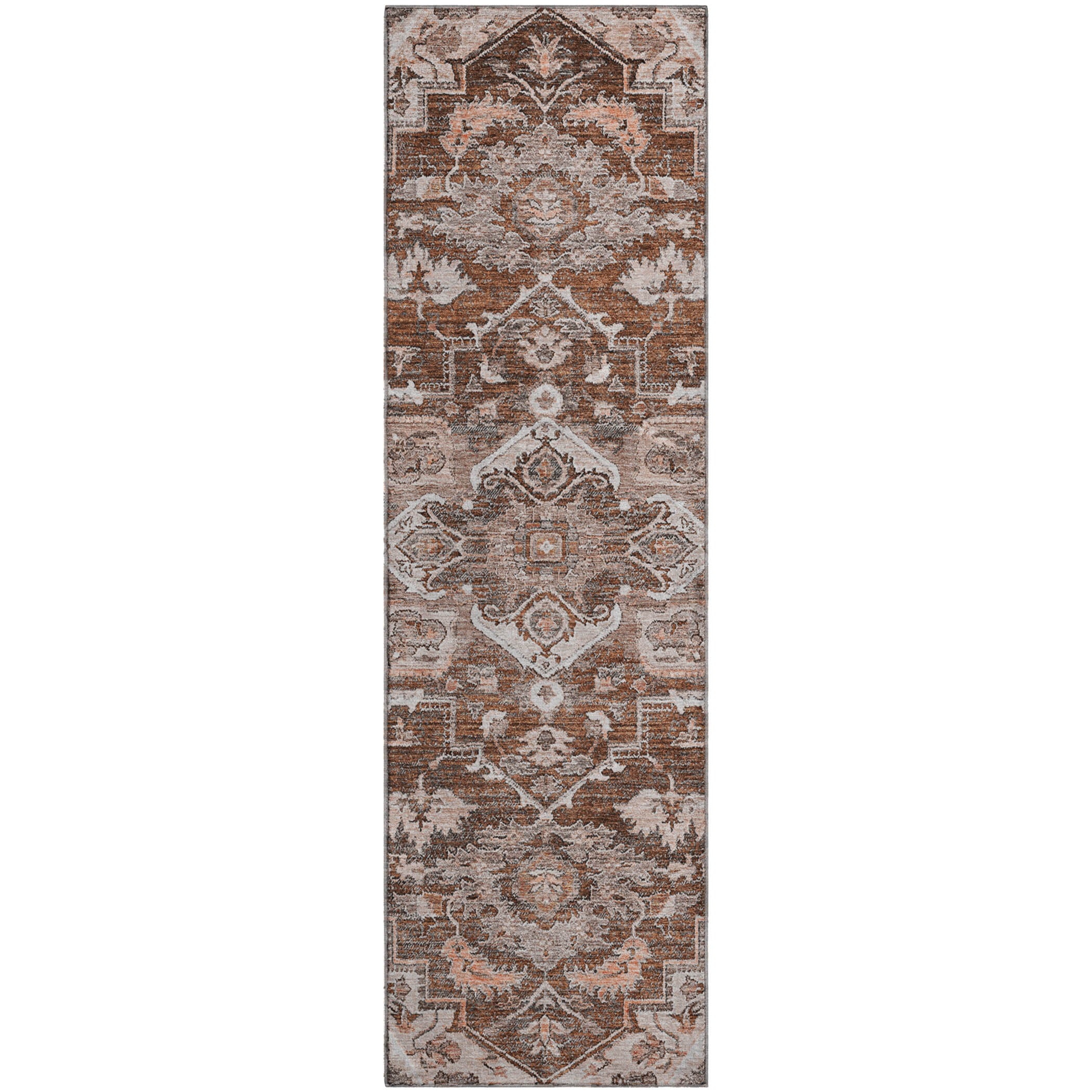 Zanzibar Machine Washable Traditional Terracotta Orange Rug 2'3" x 7'6" #shape_Runner