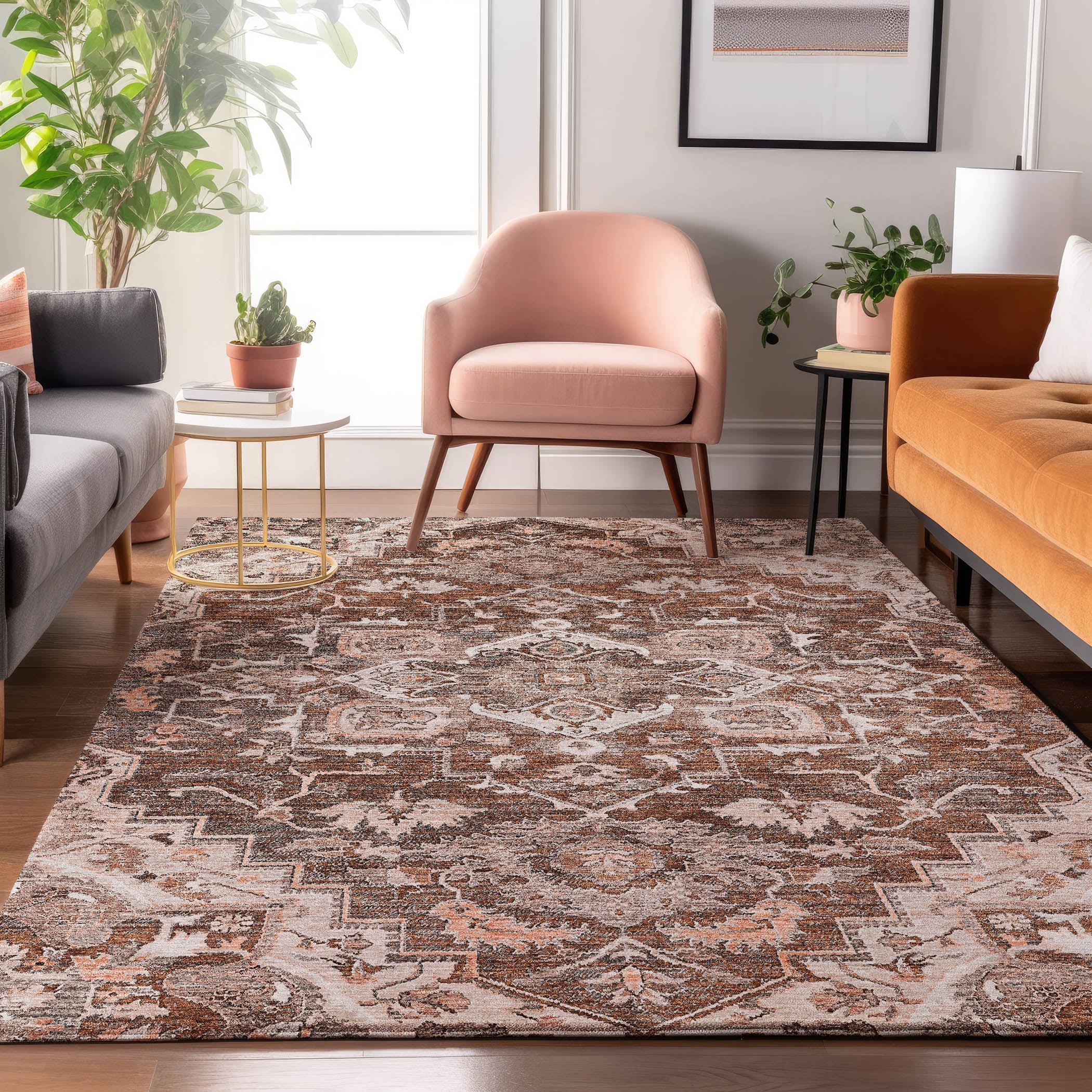 Zanzibar Machine Washable Traditional Terracotta Orange Rug 2'6" x 3'10" #shape_Rectangle