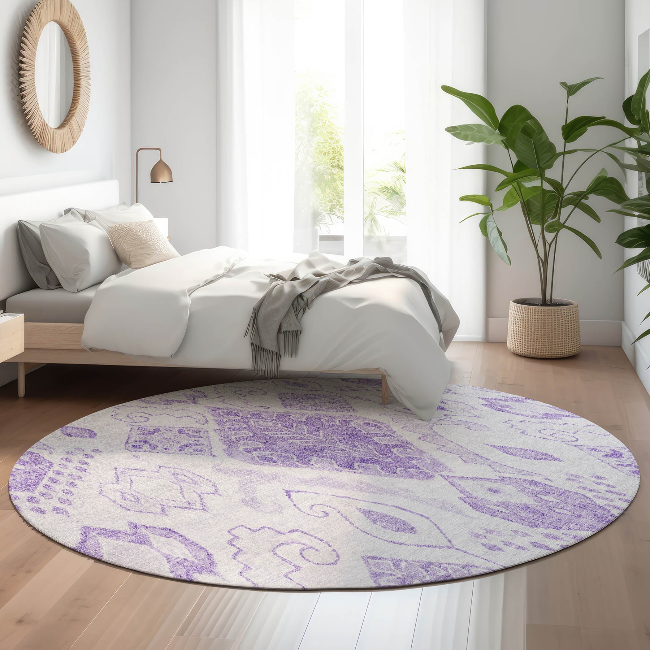 Bangkok Machine Washable Transitional Purple Rug 8' x 8' #shape_Round