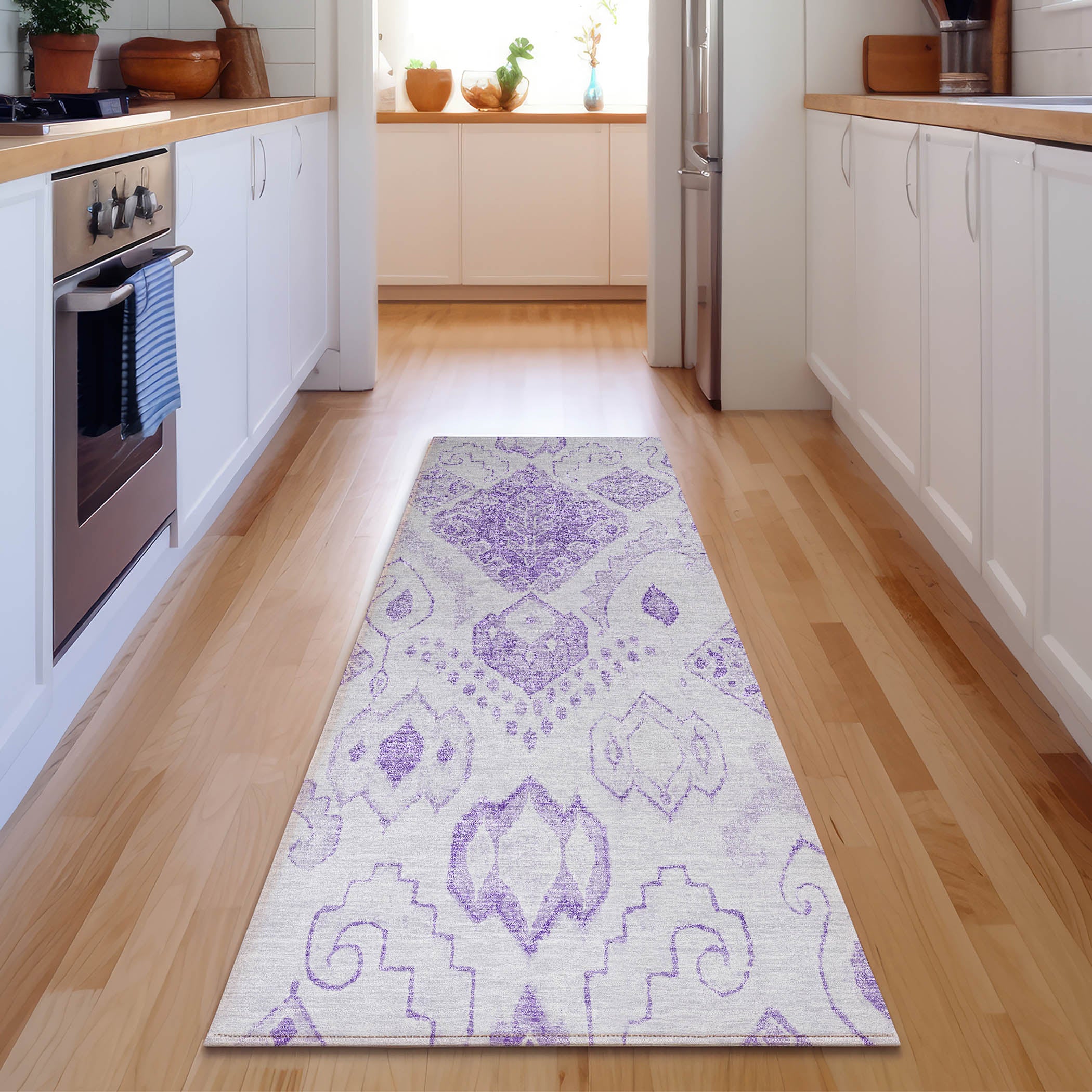 Bangkok Machine Washable Transitional Purple Rug 2'3" x 7'6" #shape_Runner